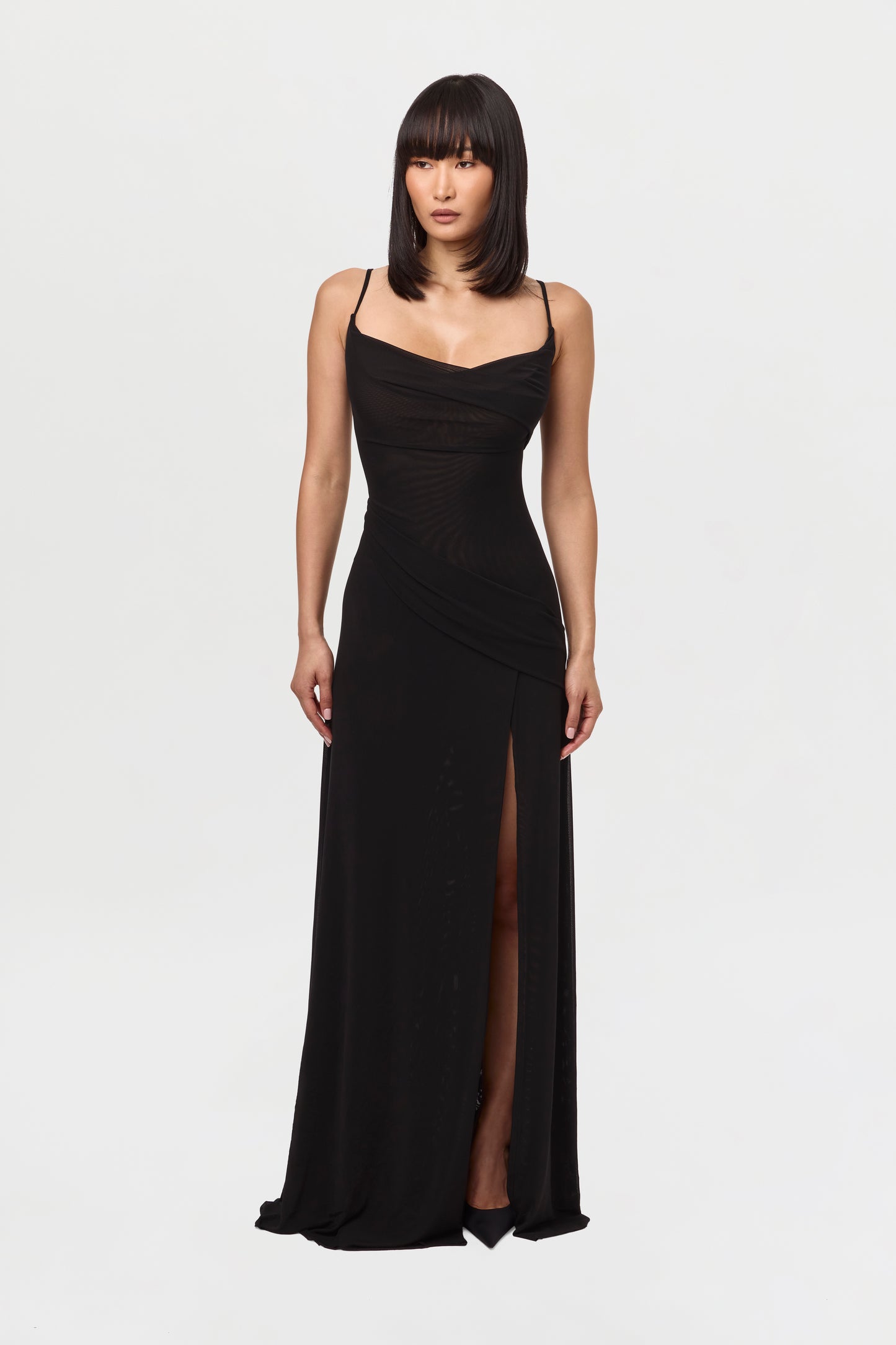 Mesh Draped Overlay Maxi Dress