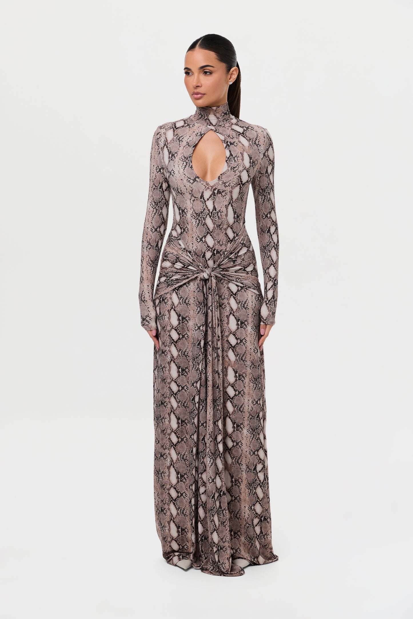 Naked Print Cutout & Tie Maxi Dress