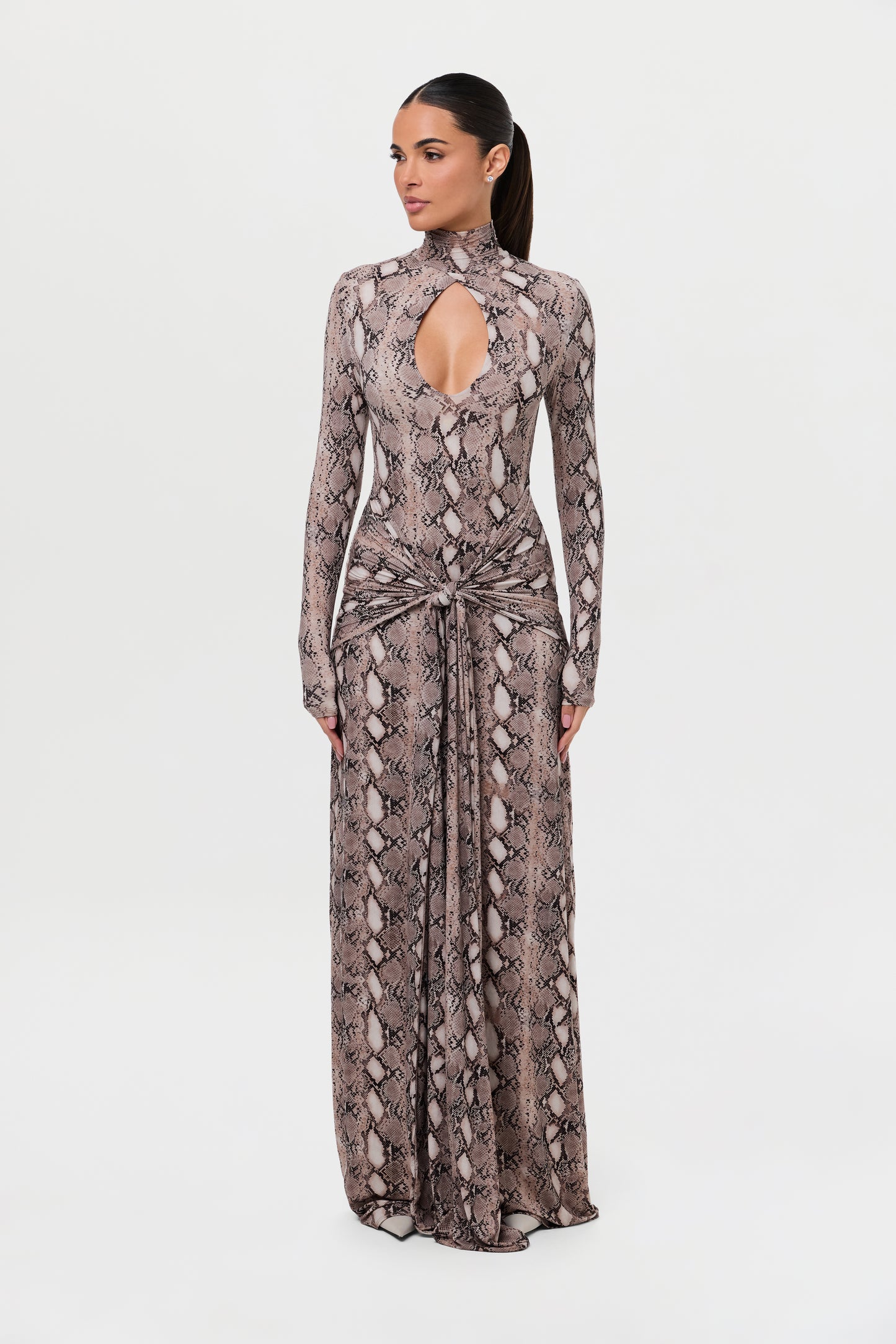 Naked Print Cutout & Tie Maxi Dress