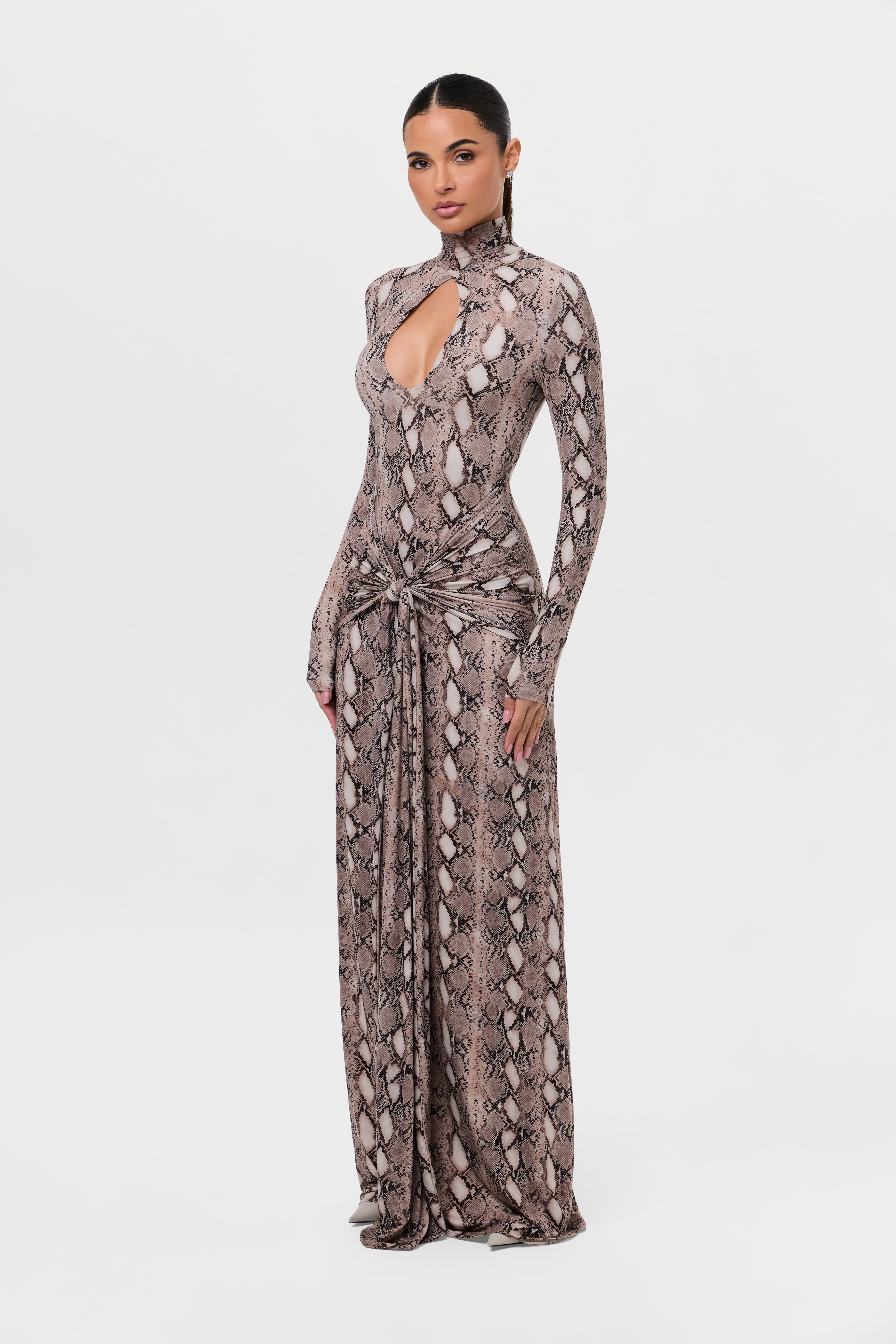 Naked Print Cutout & Tie Maxi Dress