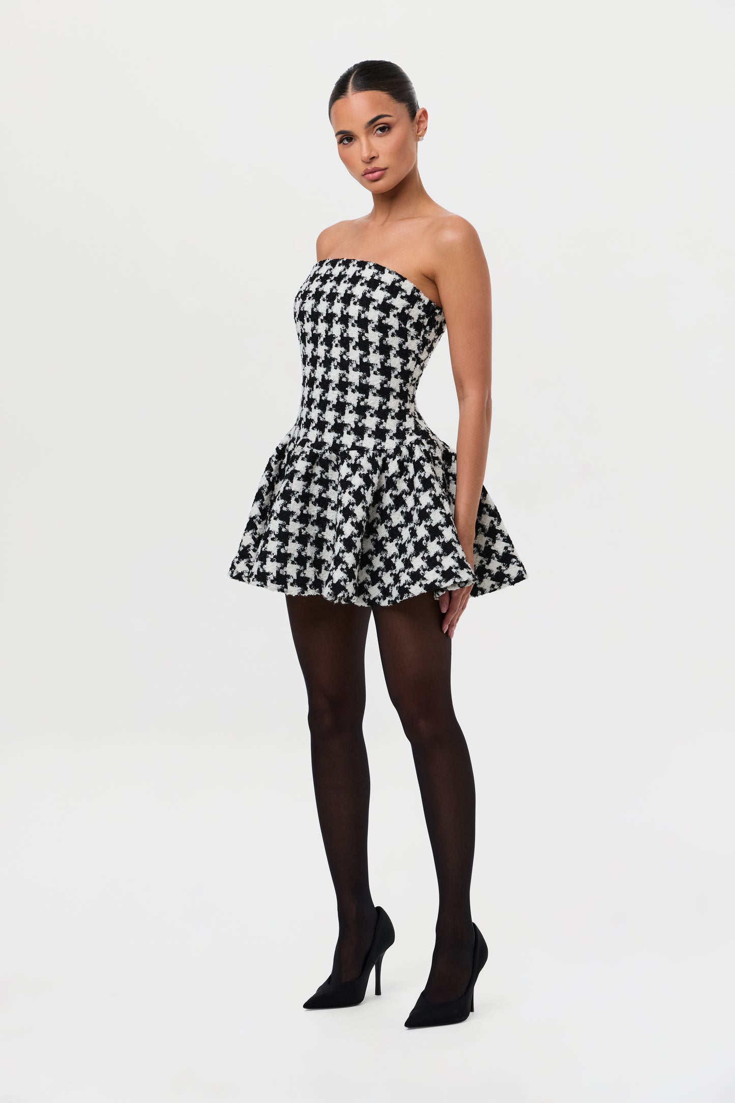 Houndstooth Peplum Tube Mini Dress