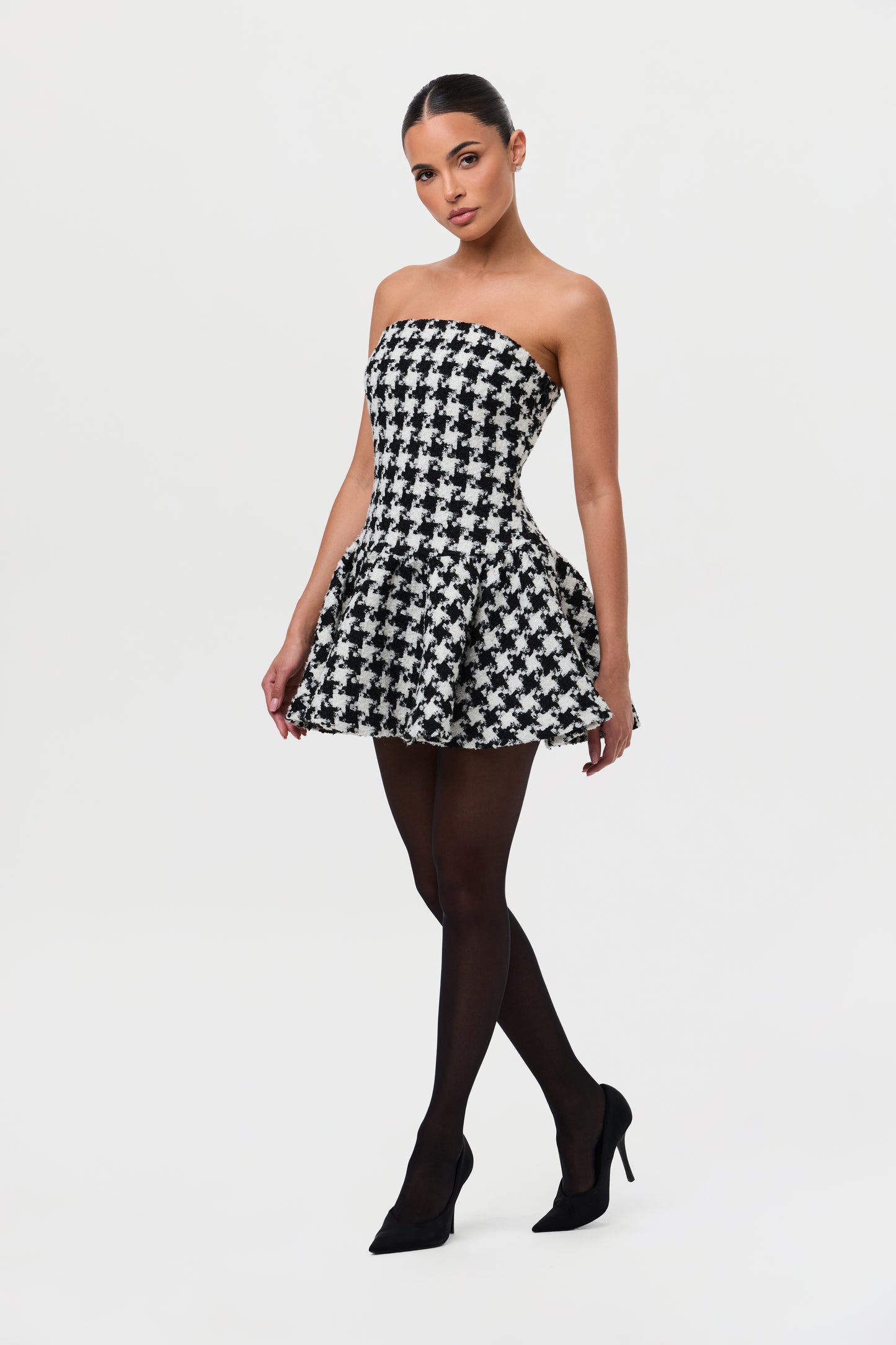 Houndstooth Peplum Tube Mini Dress