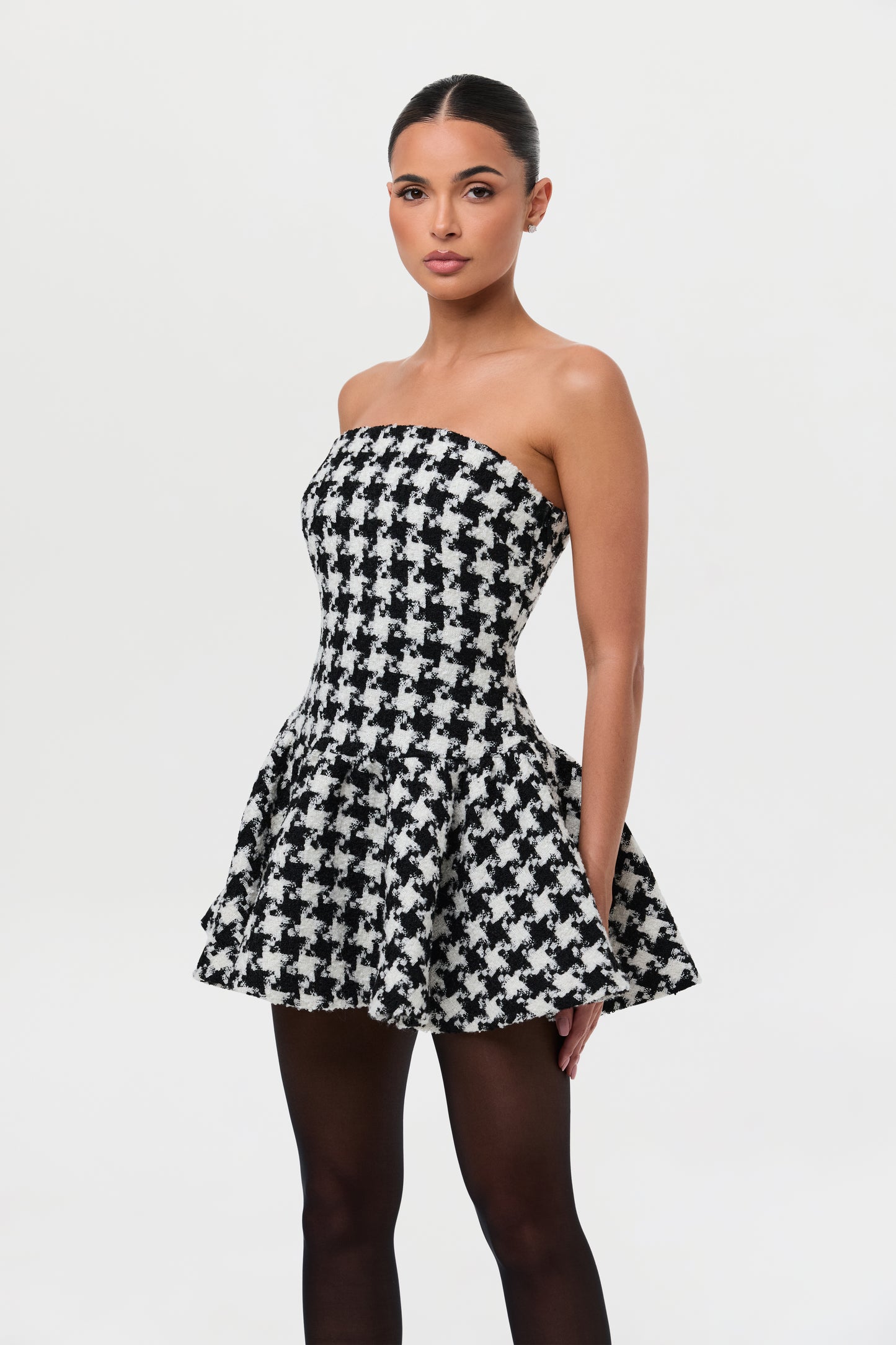 Houndstooth Peplum Tube Mini Dress