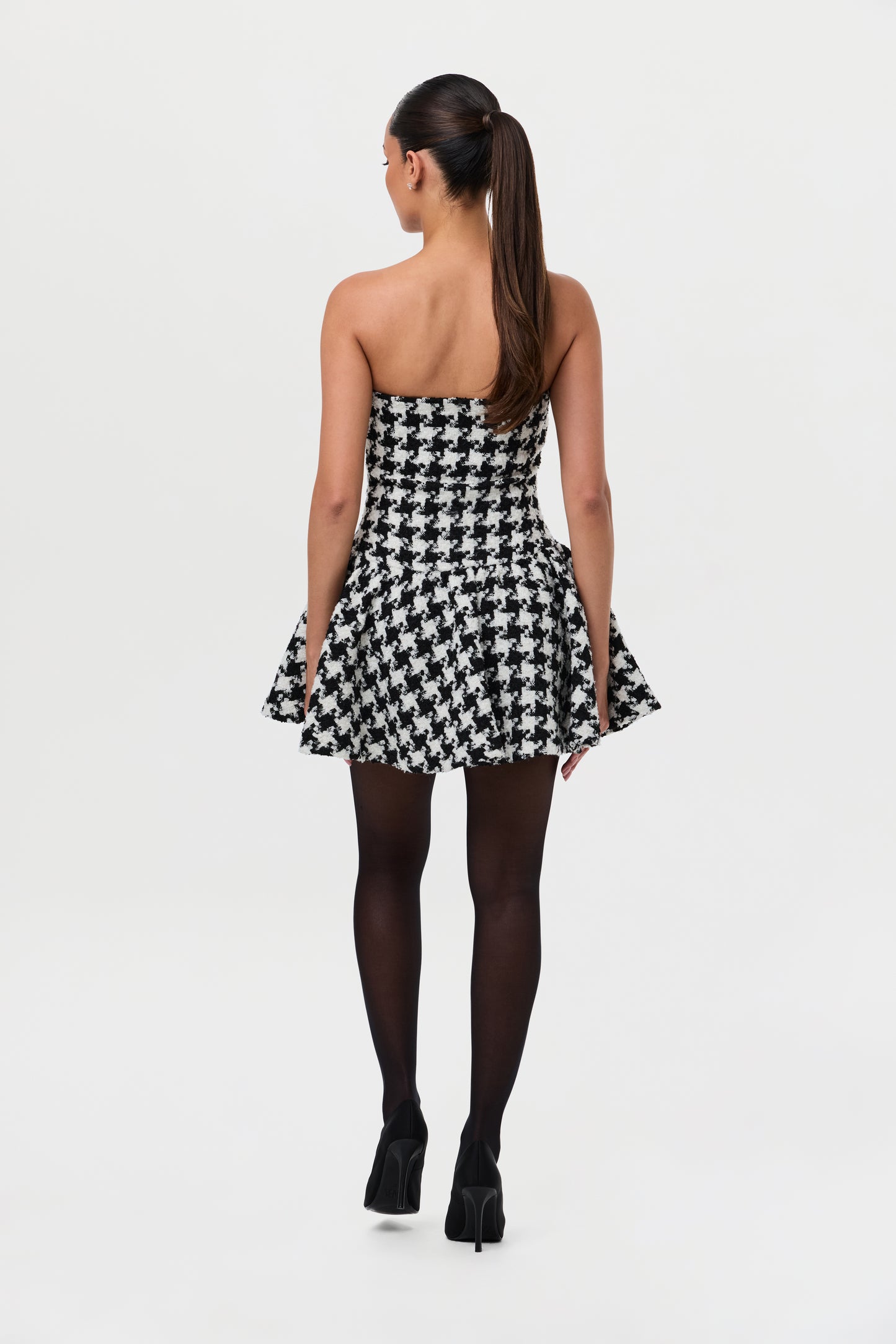 Houndstooth Peplum Tube Mini Dress