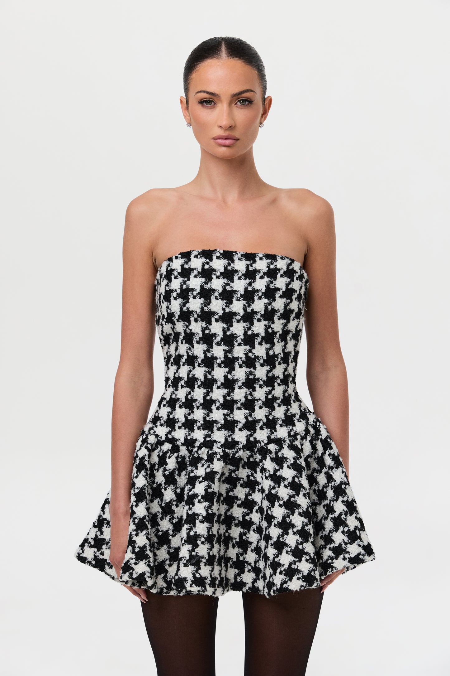 Houndstooth Peplum Tube Mini Dress