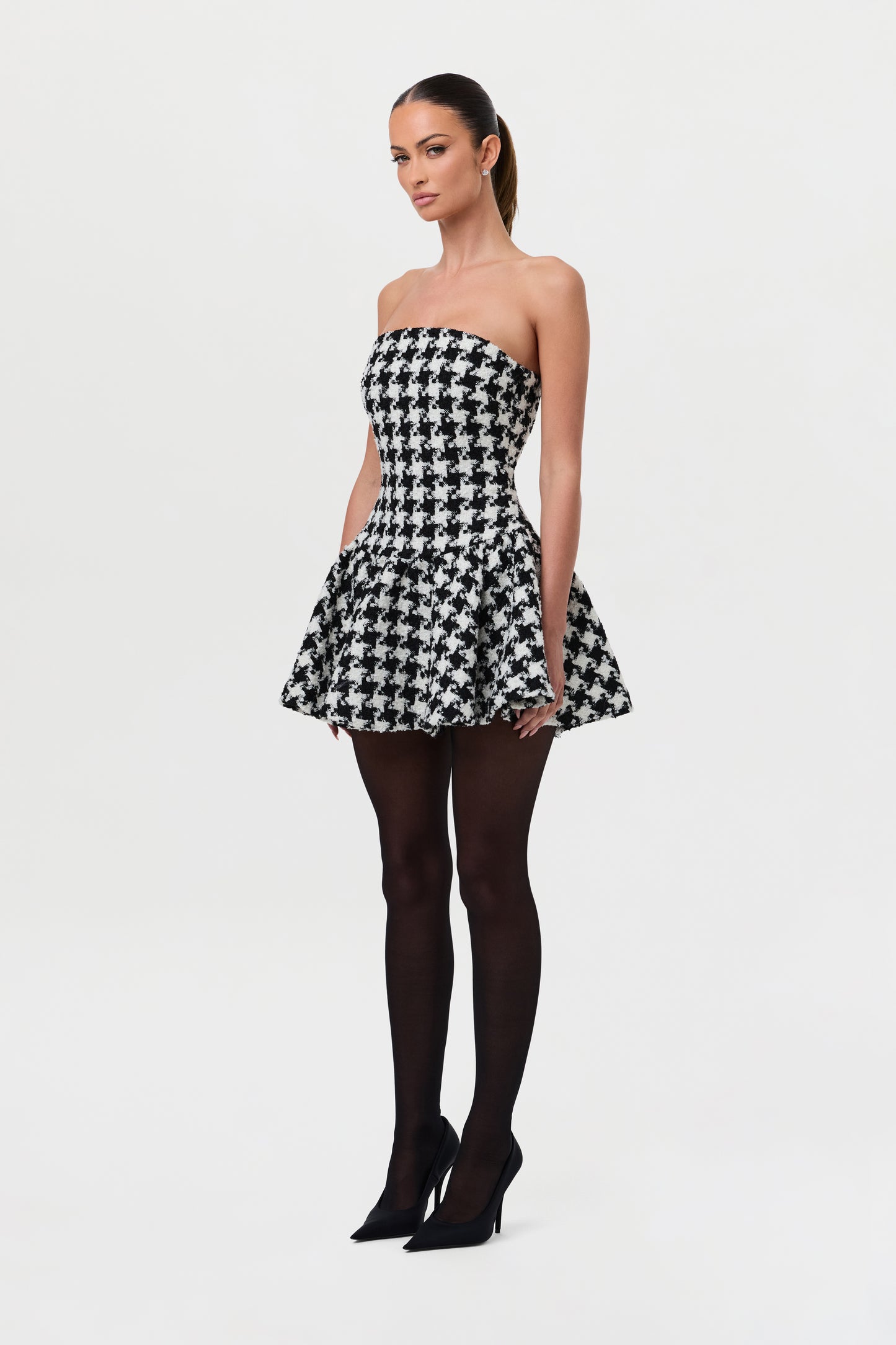 Houndstooth Peplum Tube Mini Dress