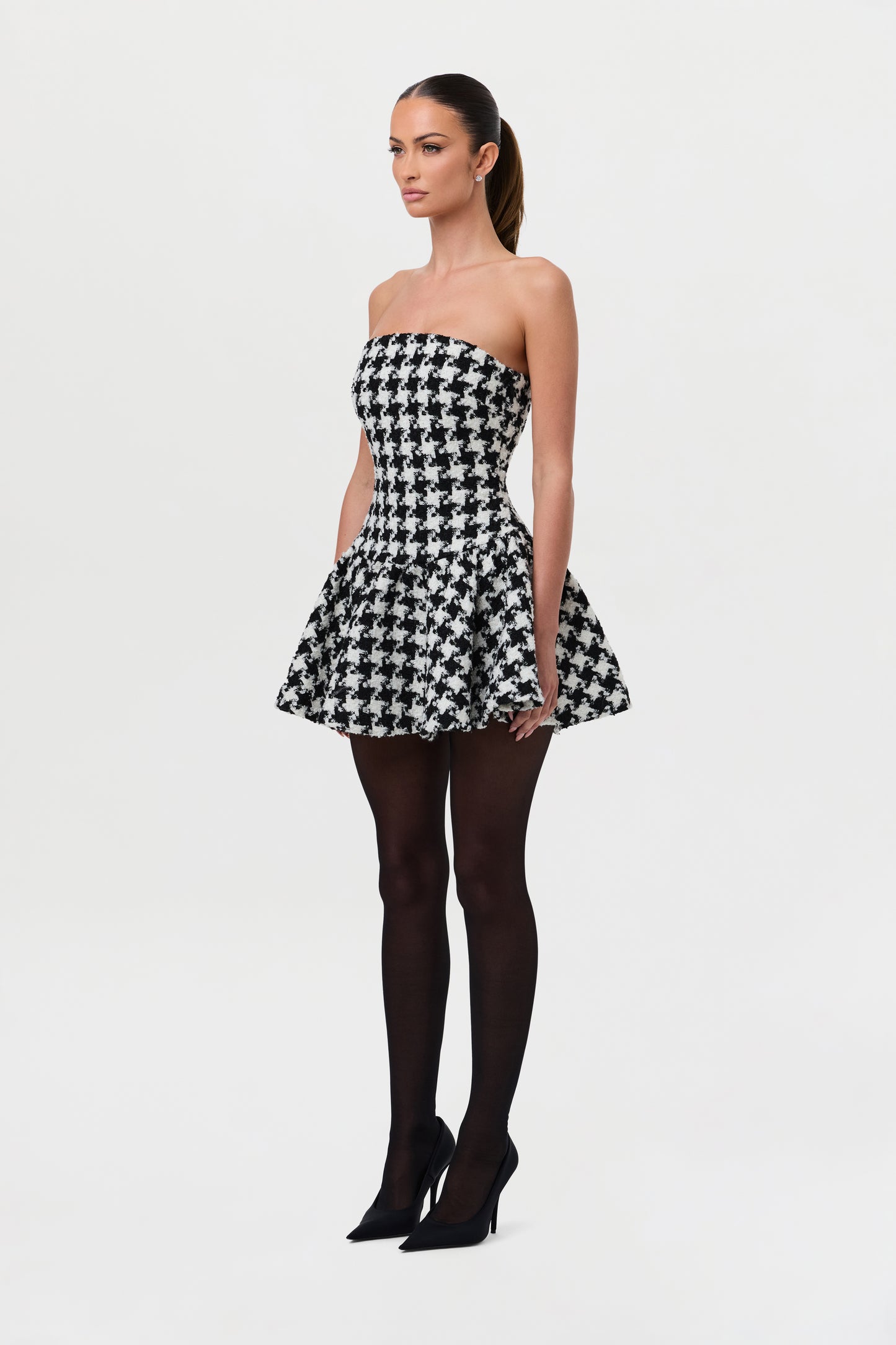 Houndstooth Peplum Tube Mini Dress