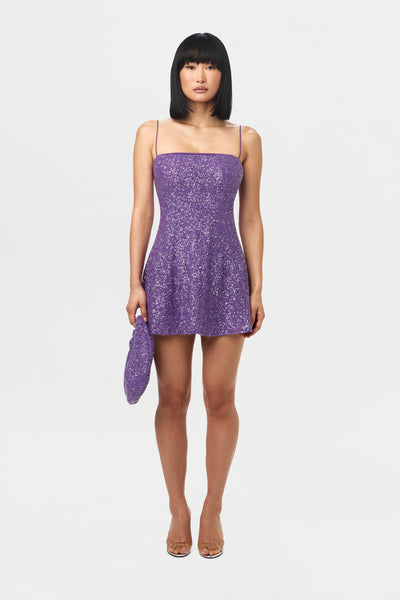 Women's Sequin Thin Strap Mini Dress by Naked Wardrobe, Violet / Xs