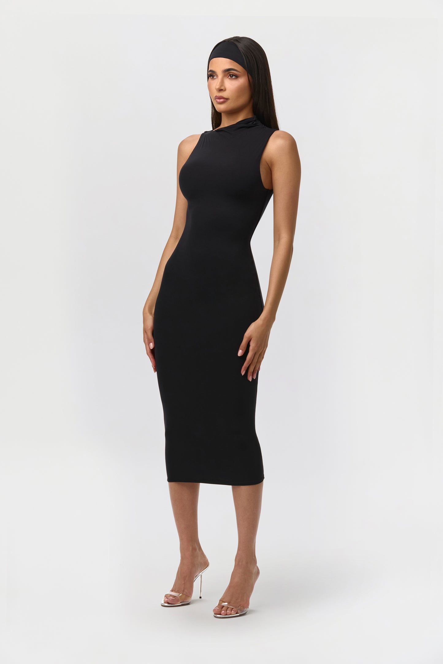 Black Naked Sleeveless Midi Dress