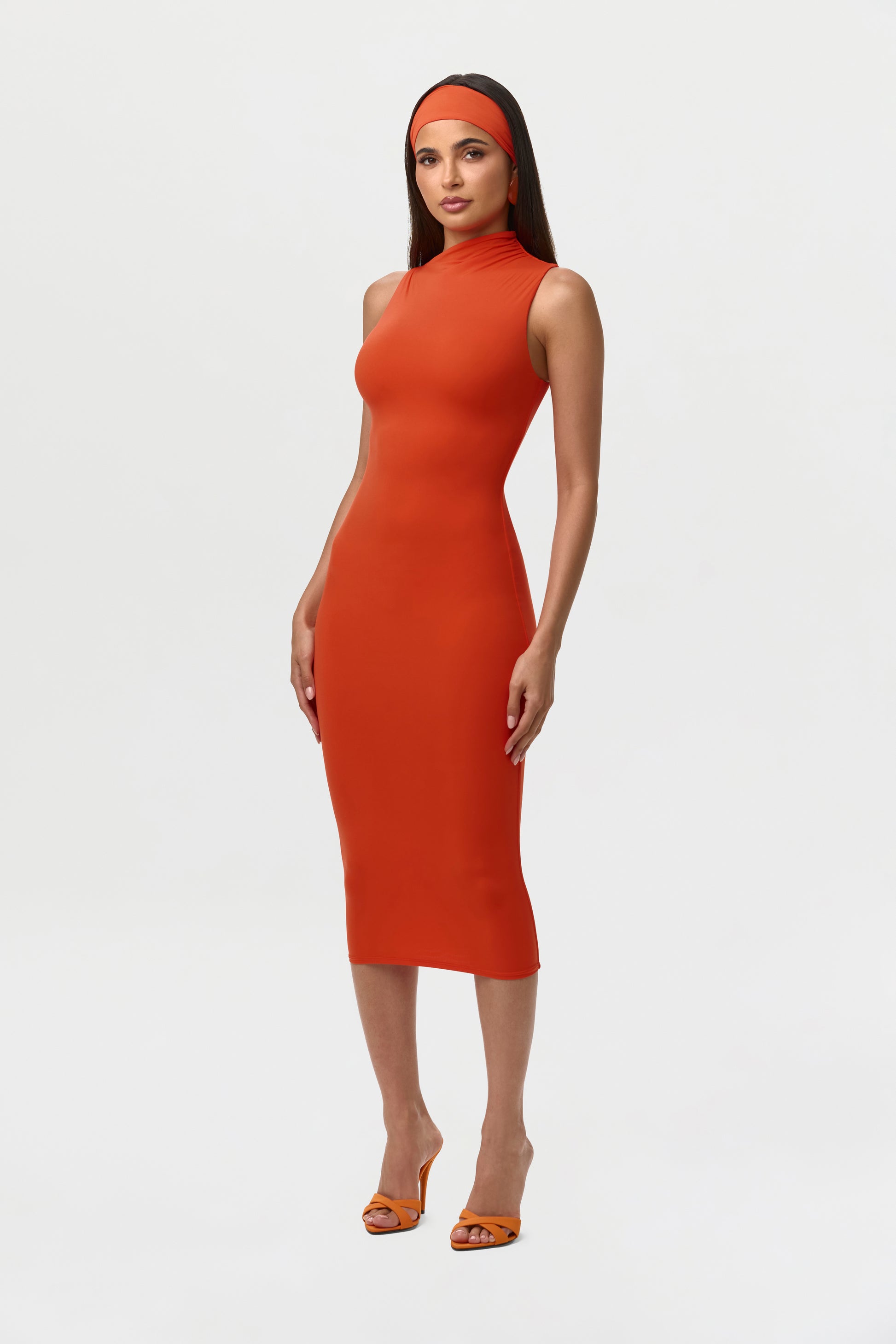 Tangerine Naked Sleeveless Midi Dress