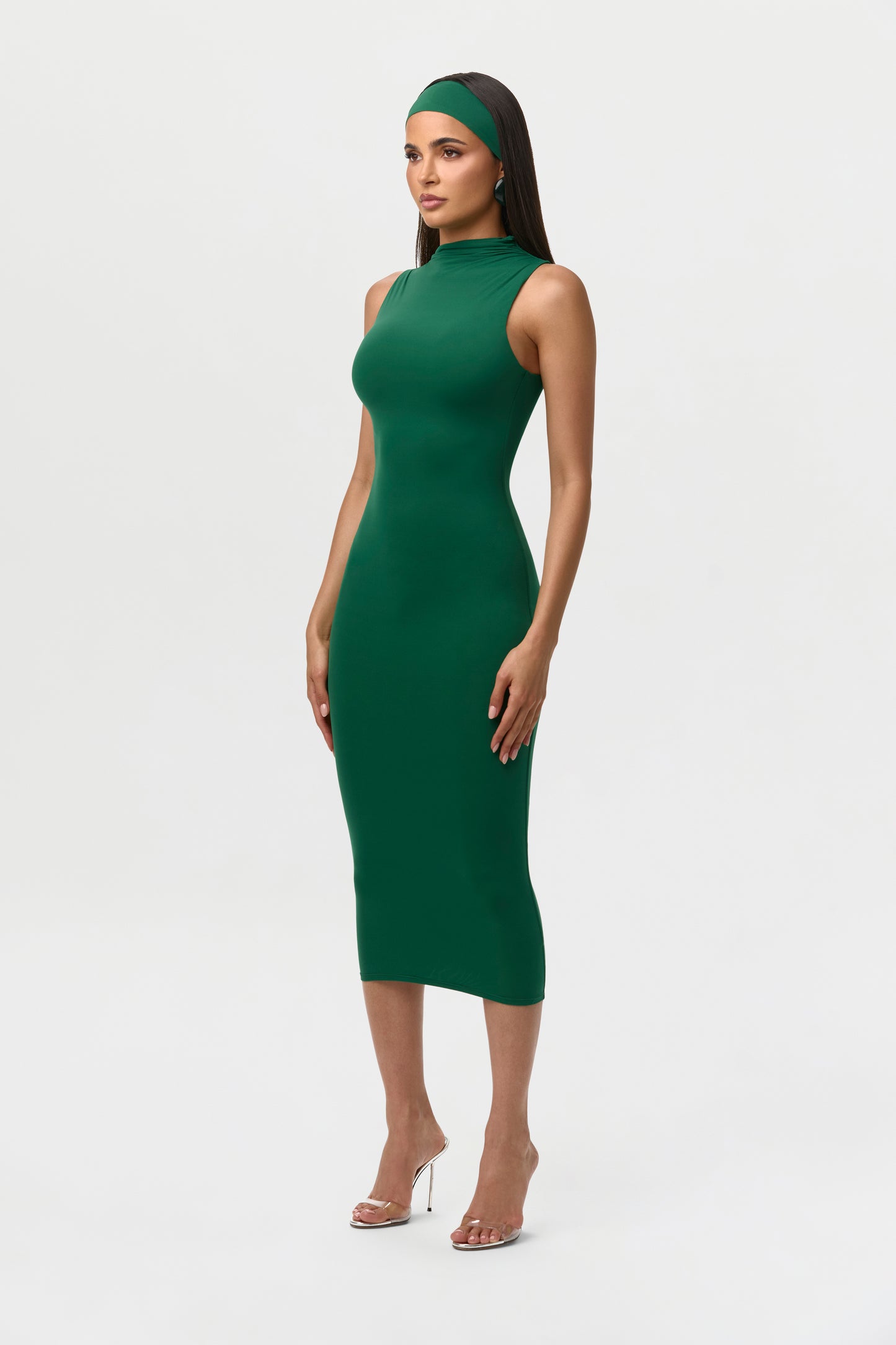 Jungle Green Naked Sleeveless Midi Dress