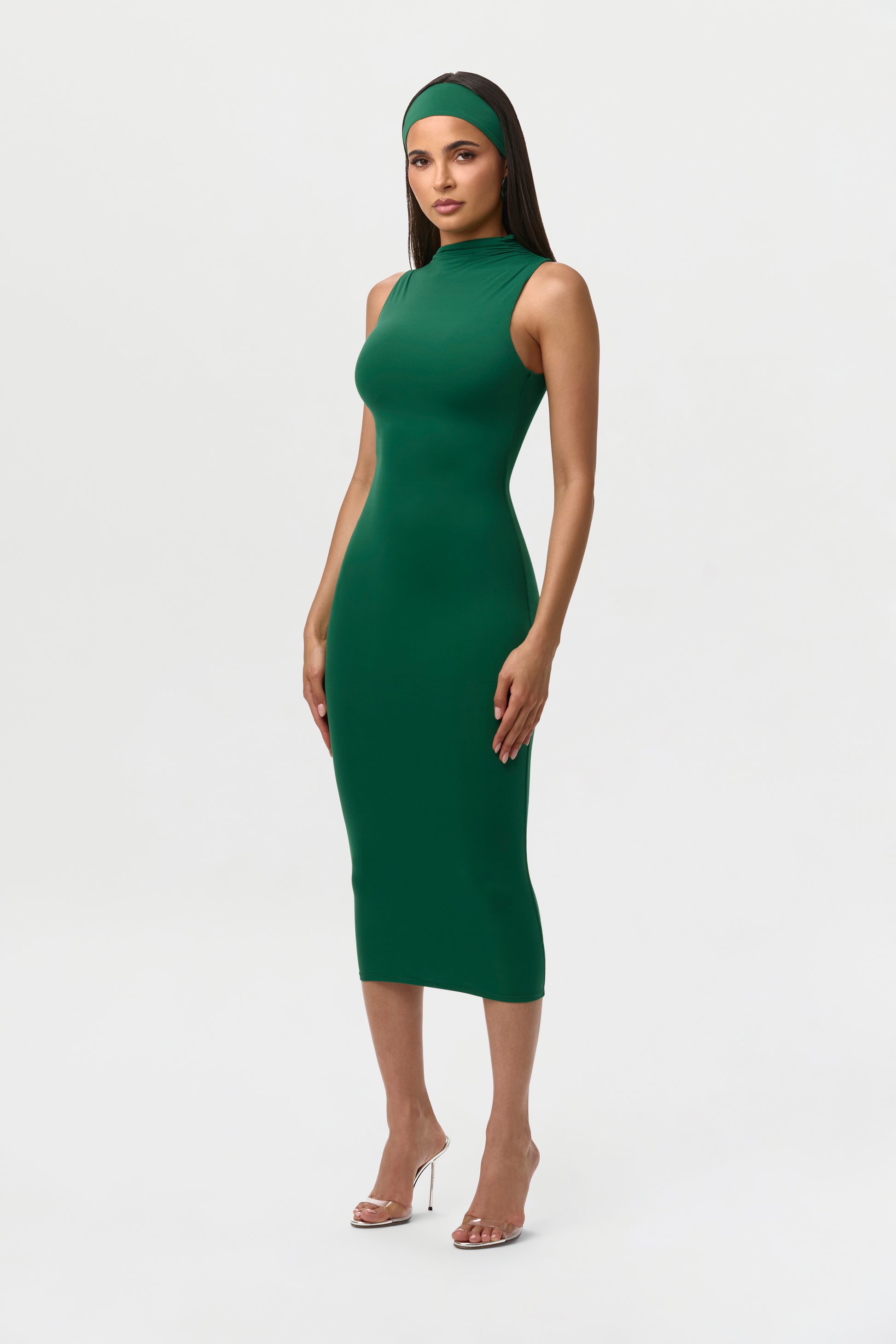 Jungle Green Naked Sleeveless Midi Dress