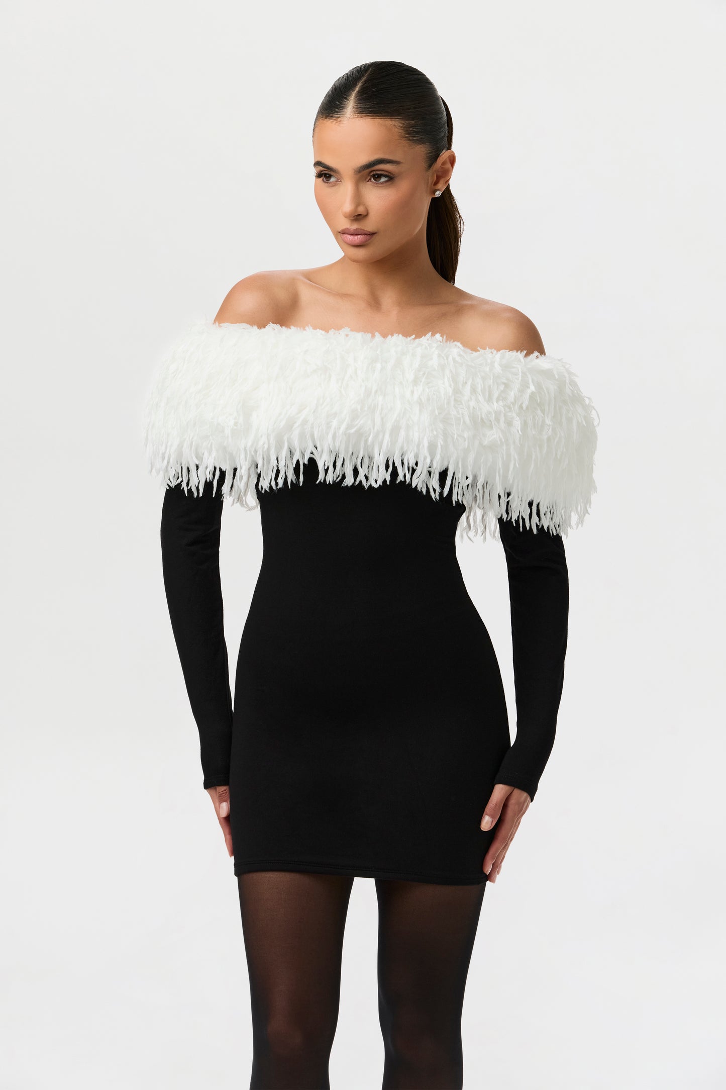 Butter Off-Shoulder Feather Dress