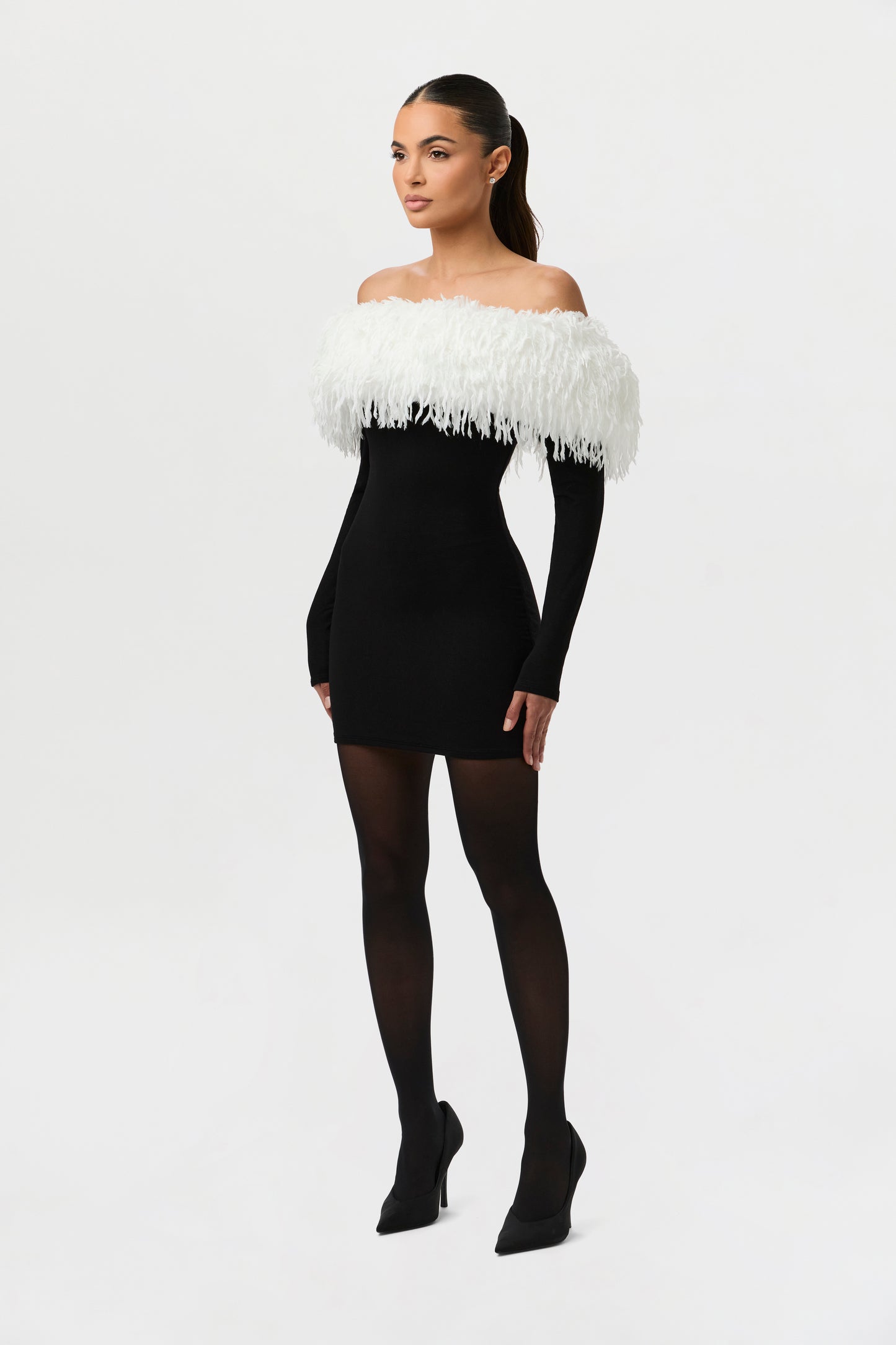 Butter Off-Shoulder Feather Dress