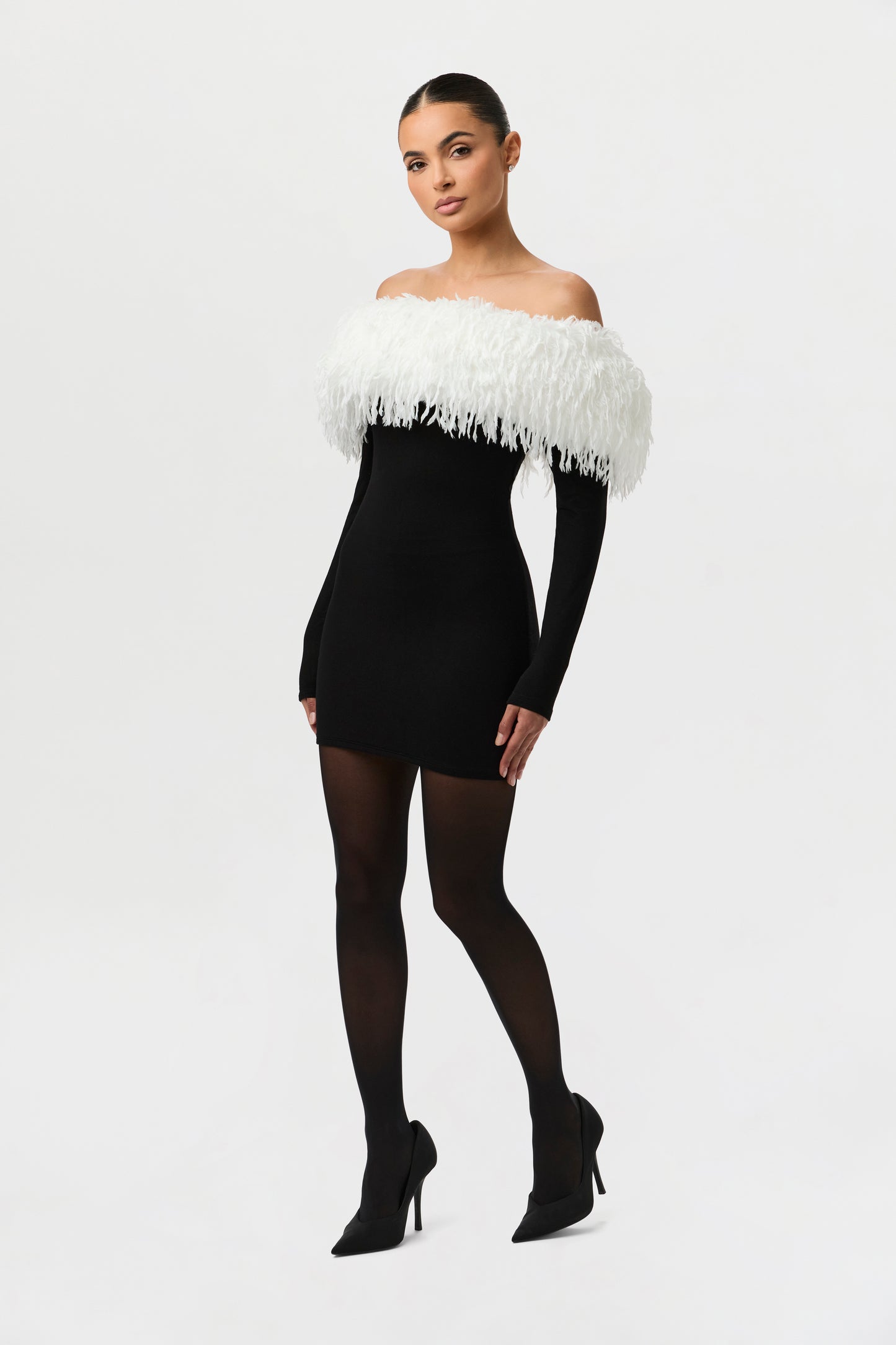 Butter Off-Shoulder Feather Dress