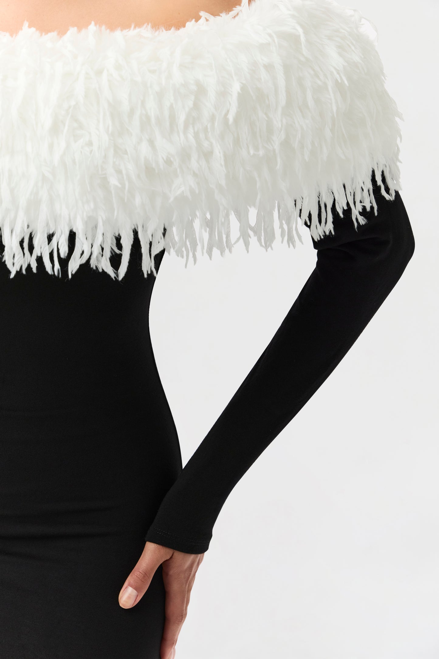 Butter Off-Shoulder Feather Dress