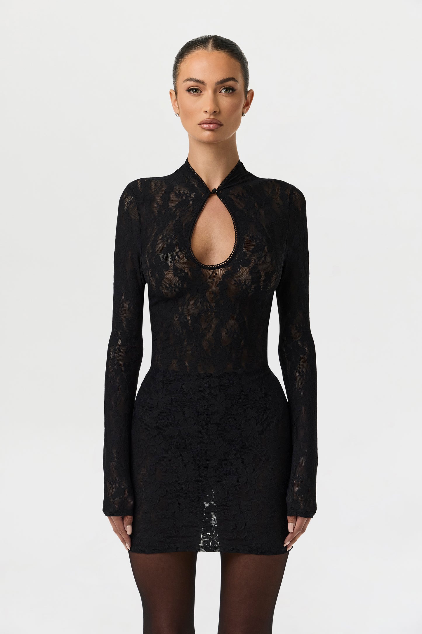 Stretch Lace Keyhole Mini Dress