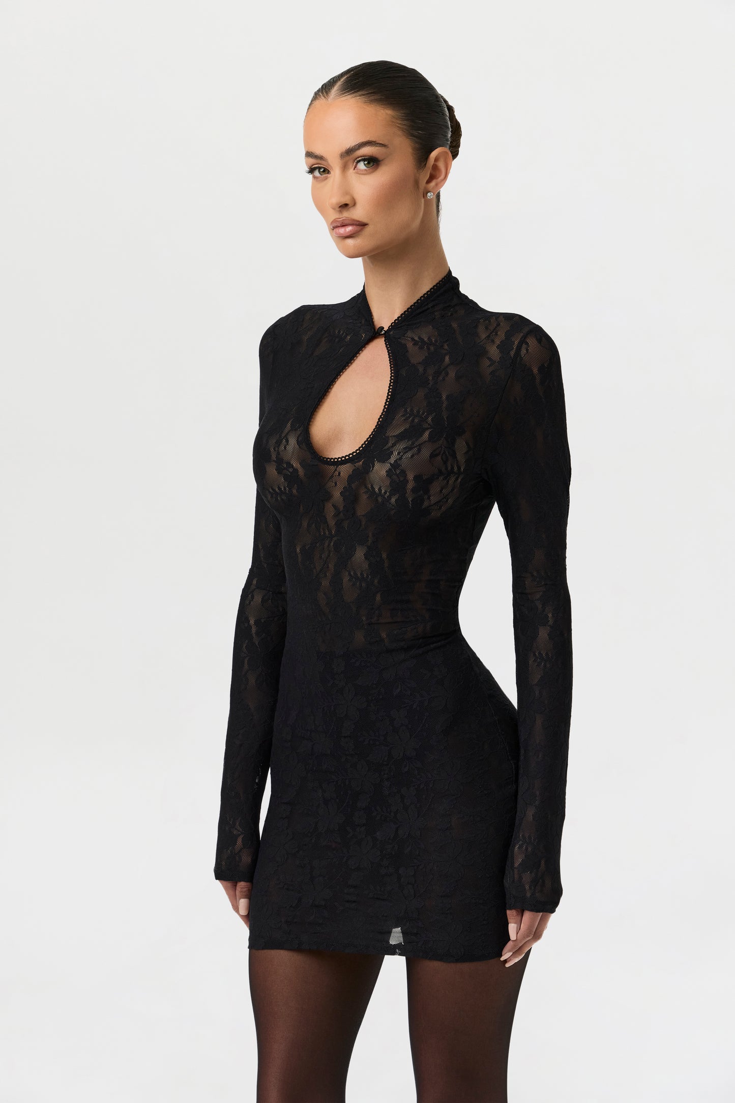 Stretch Lace Keyhole Mini Dress