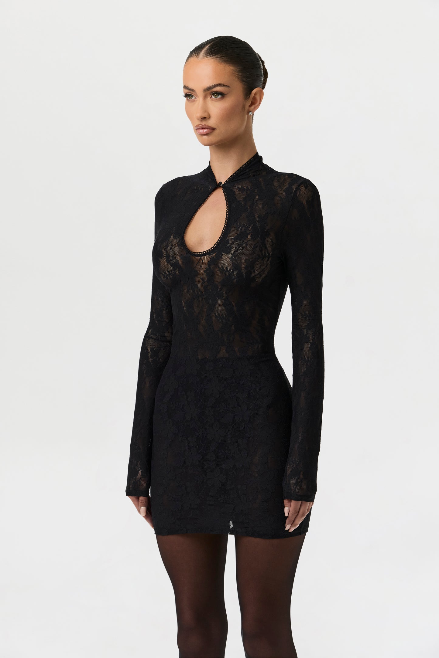 Stretch Lace Keyhole Mini Dress