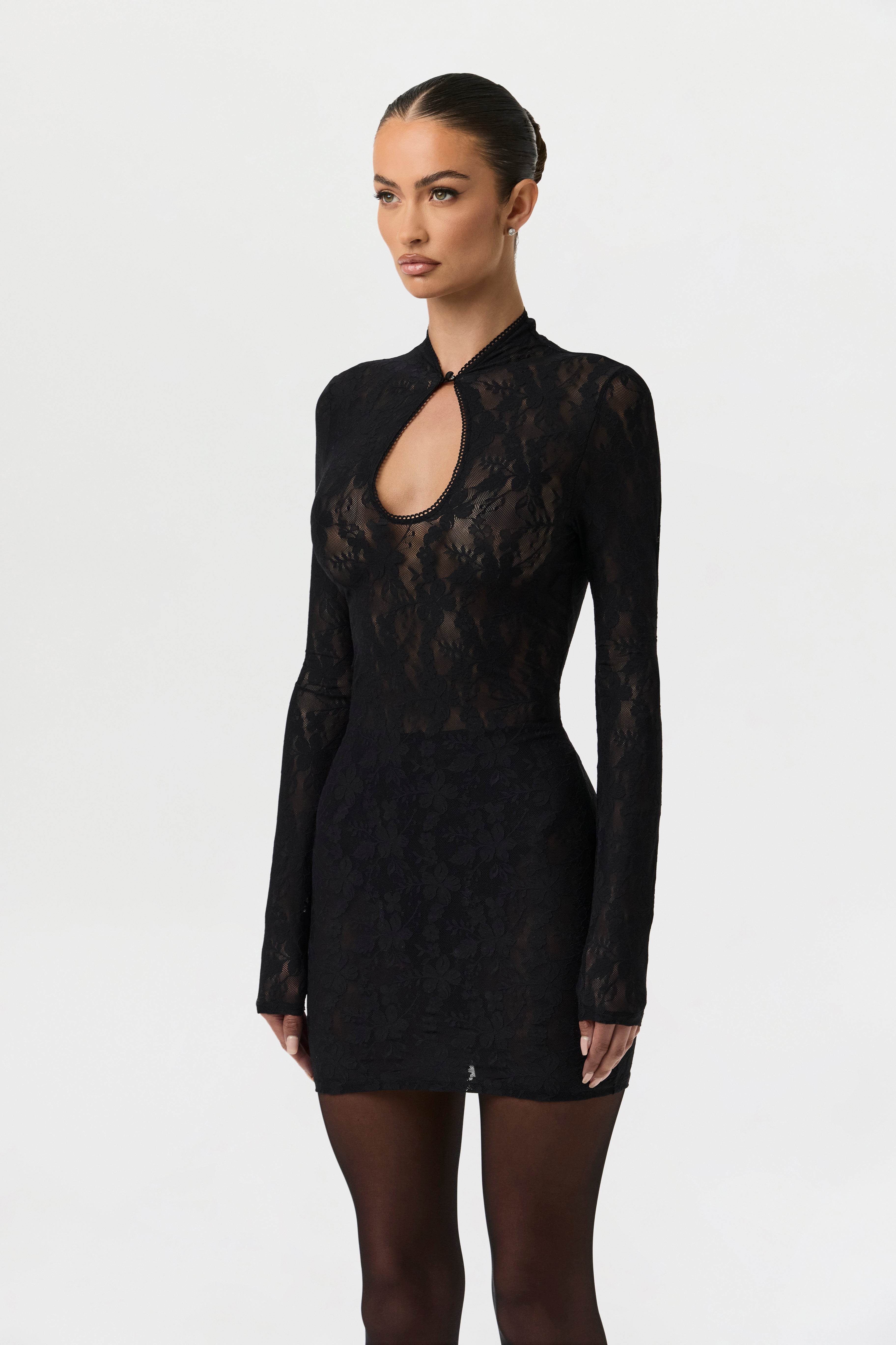 Stretch Lace Keyhole Mini Dress