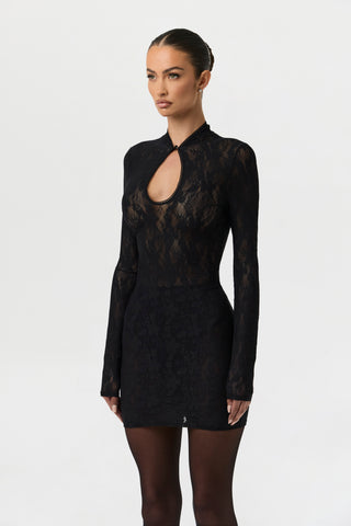 Stretch Lace Keyhole Mini Dress