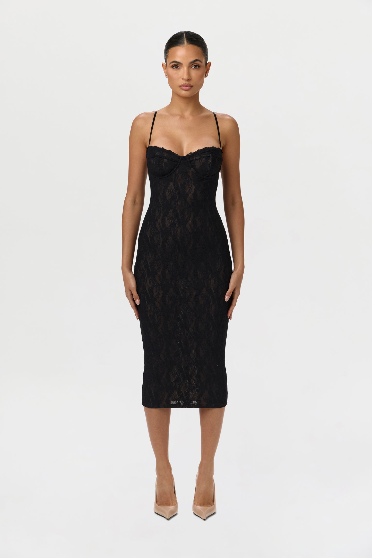 Stretch Lace Midi Dress