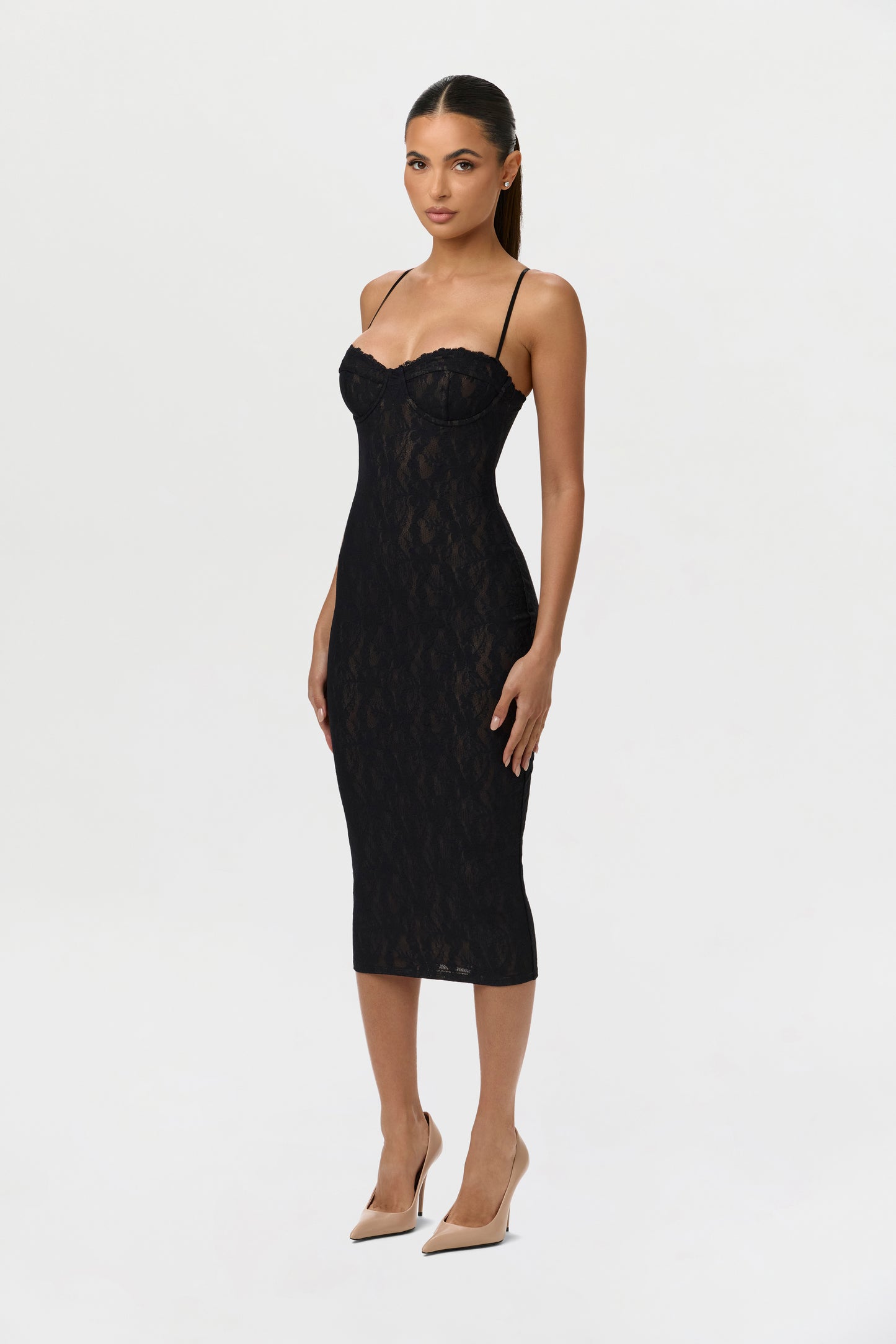 Stretch Lace Midi Dress