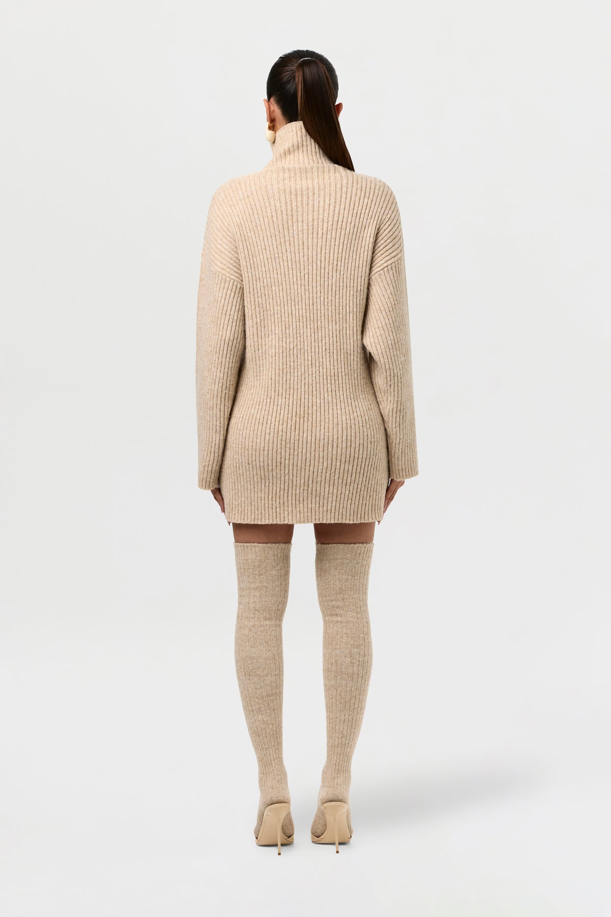 Ribbed Knit Turtleneck Sweater Dress