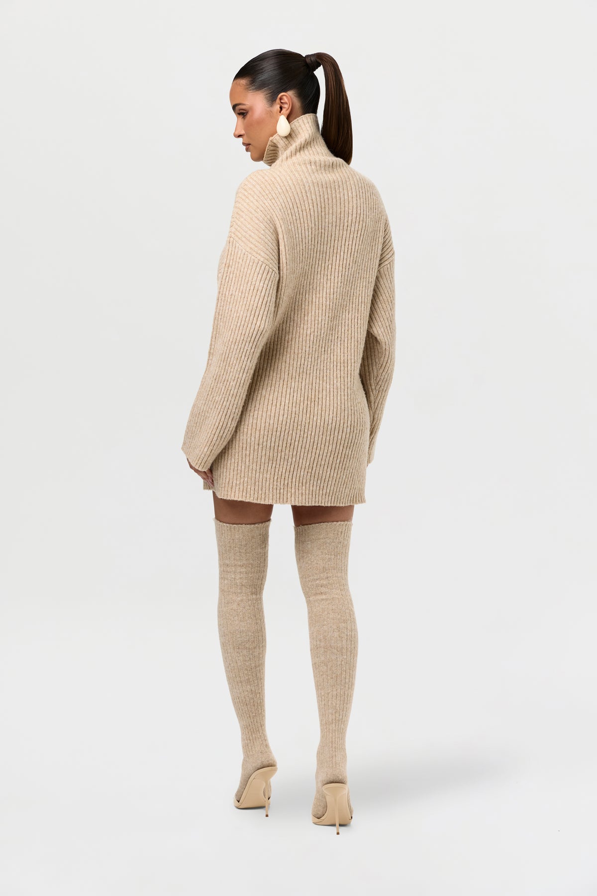 Ribbed Knit Turtleneck Sweater Dress