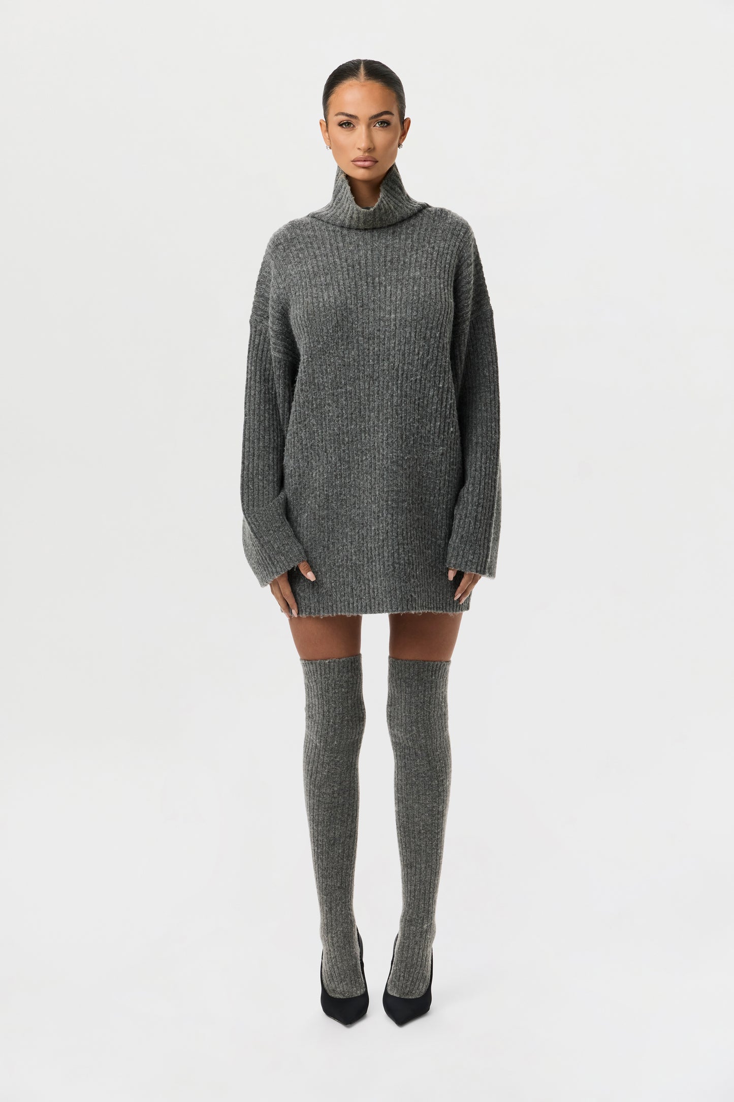 Ribbed-Knit Turtleneck Sweater Dress