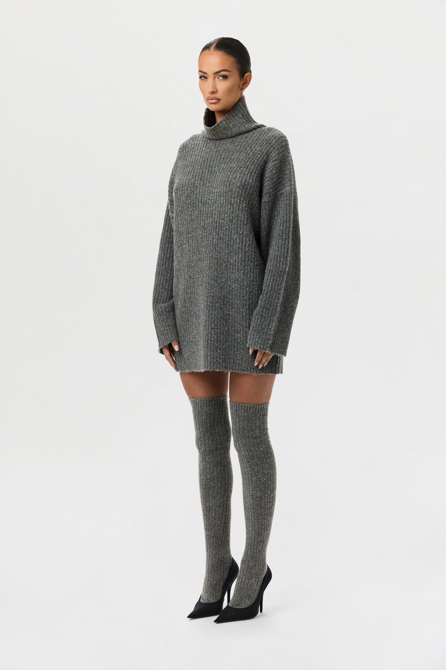 Ribbed-Knit Turtleneck Sweater Dress