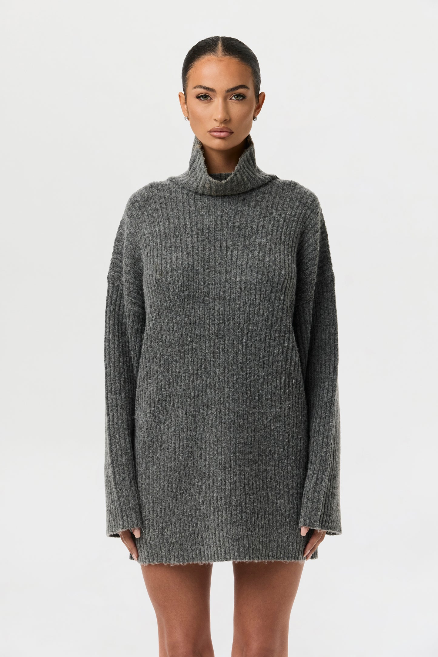 Ribbed-Knit Turtleneck Sweater Dress