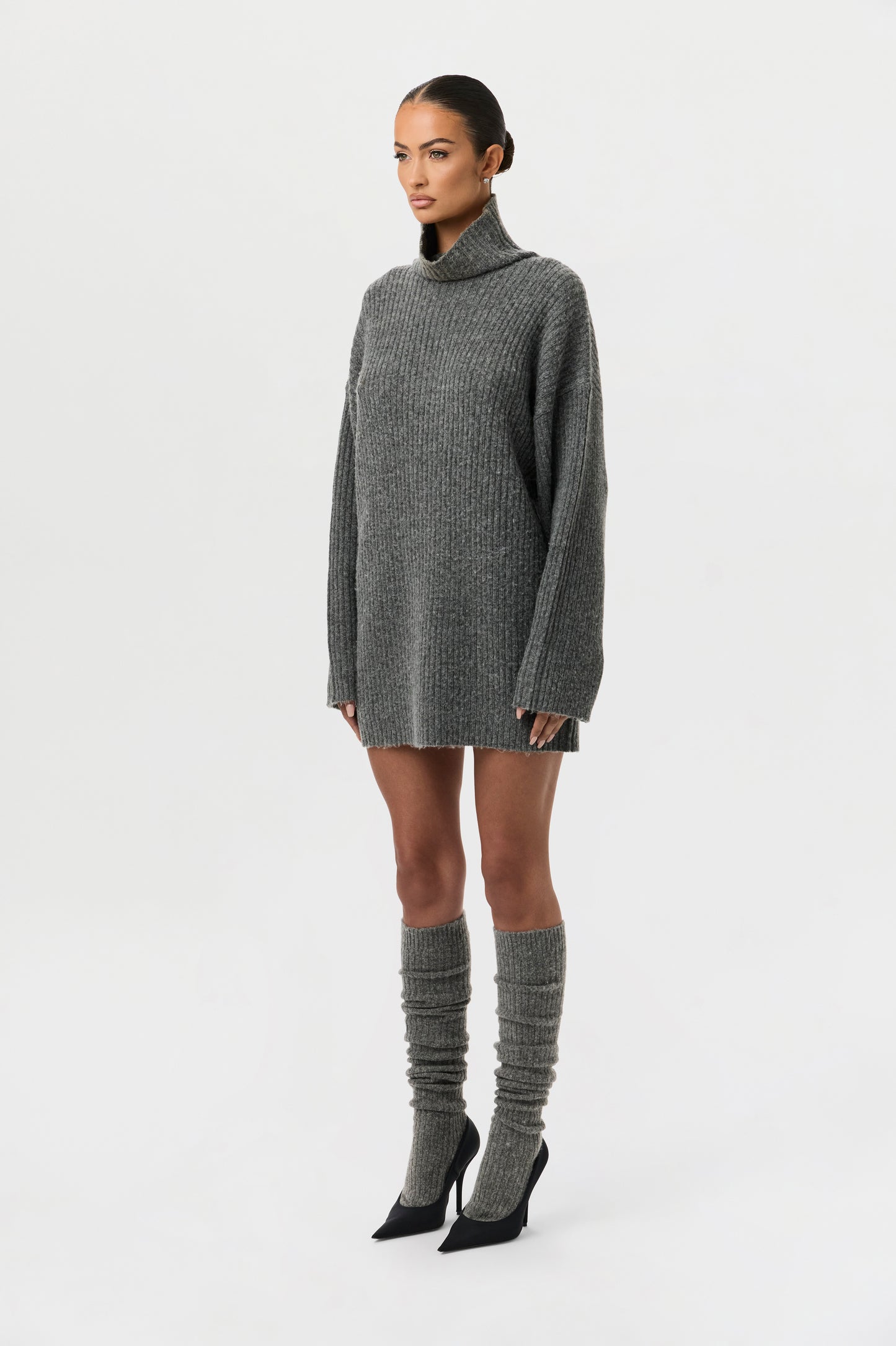 Ribbed-Knit Turtleneck Sweater Dress