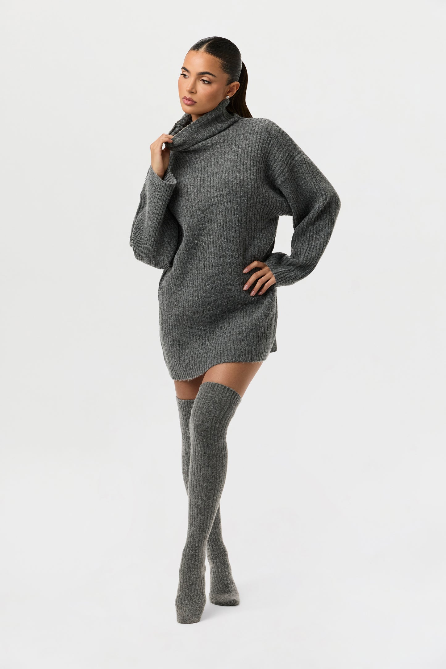 Ribbed-Knit Turtleneck Sweater Dress