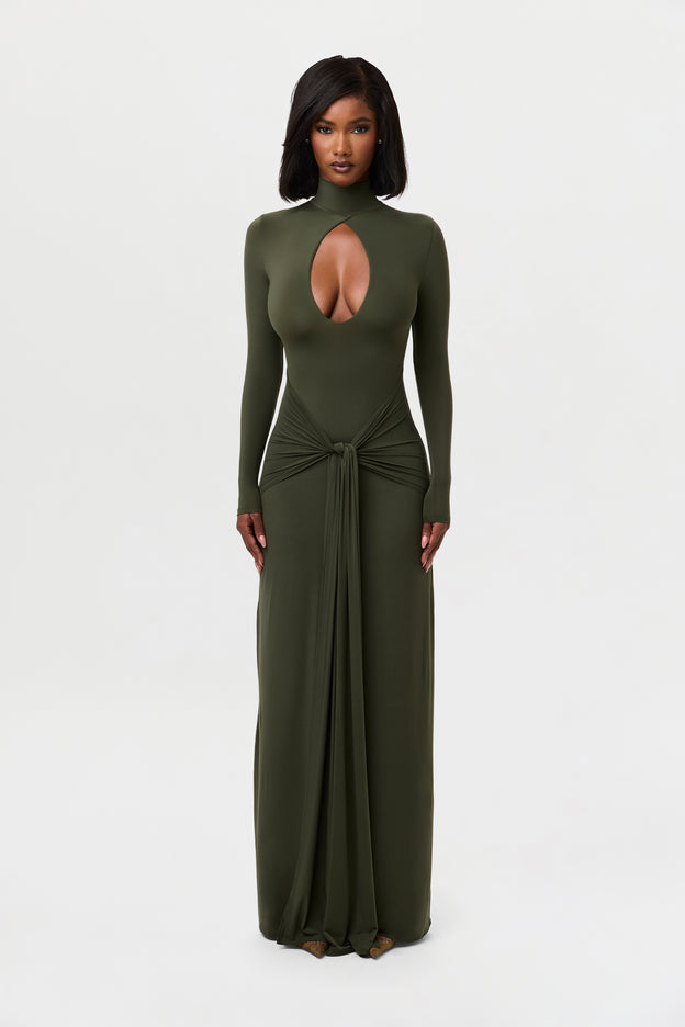 Naked Keyhole Drape Tie Dress