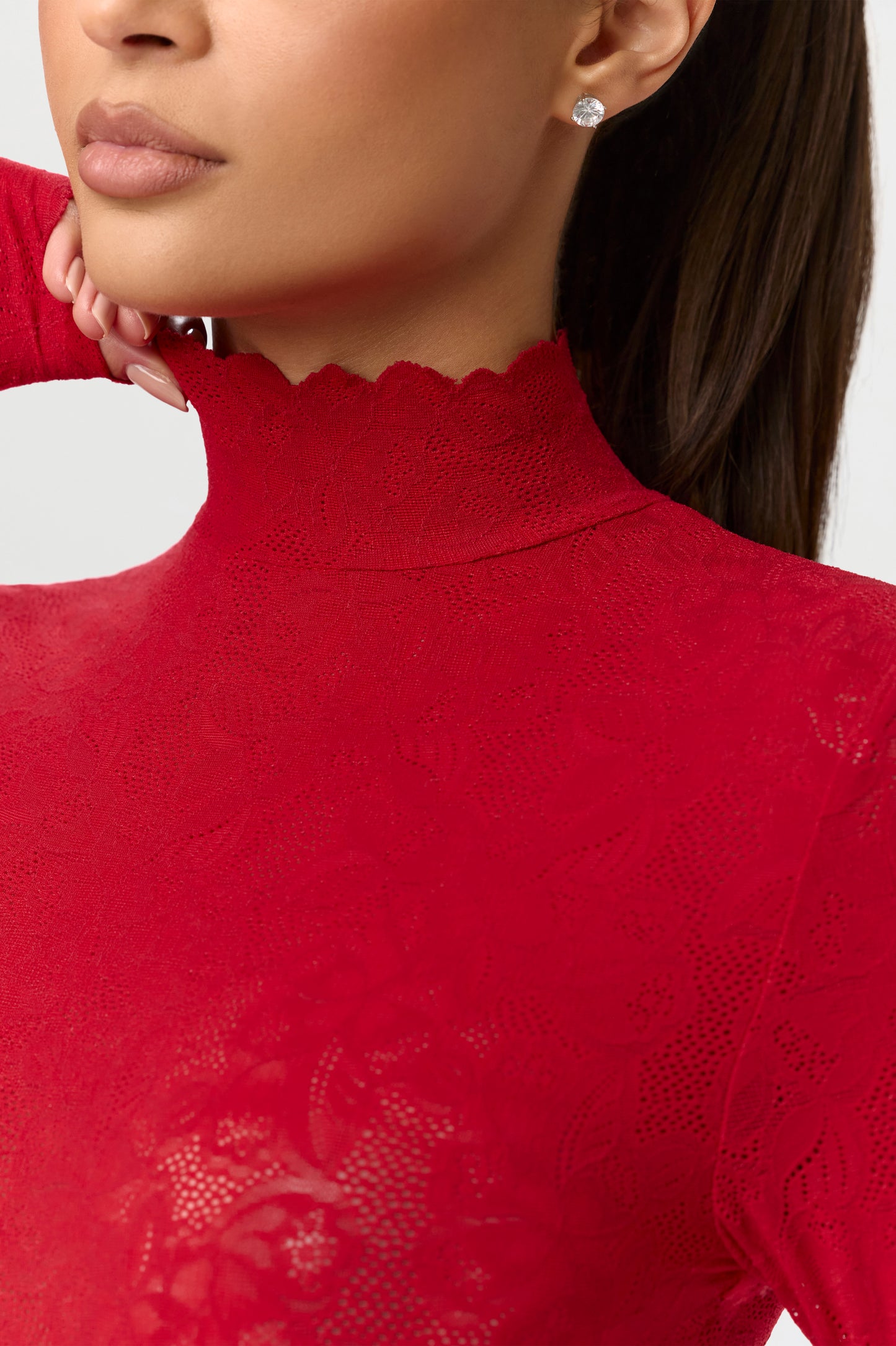 Stretch Lace Scallop Mini Dress