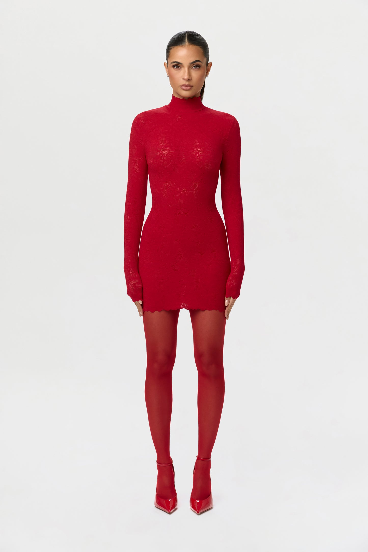 Stretch Lace Scallop Mini Dress