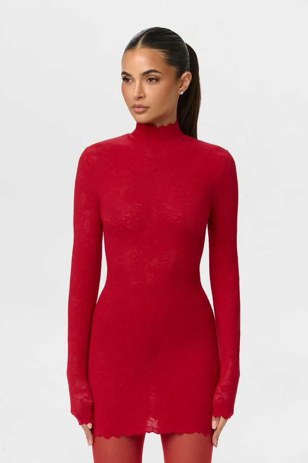 Stretch Lace Scallop Mini Dress