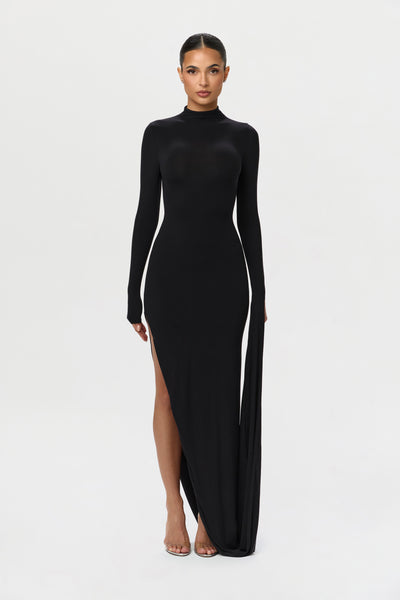 Naked Wardrobe Women's Drape Long Sleeve Maxi Dress - Black