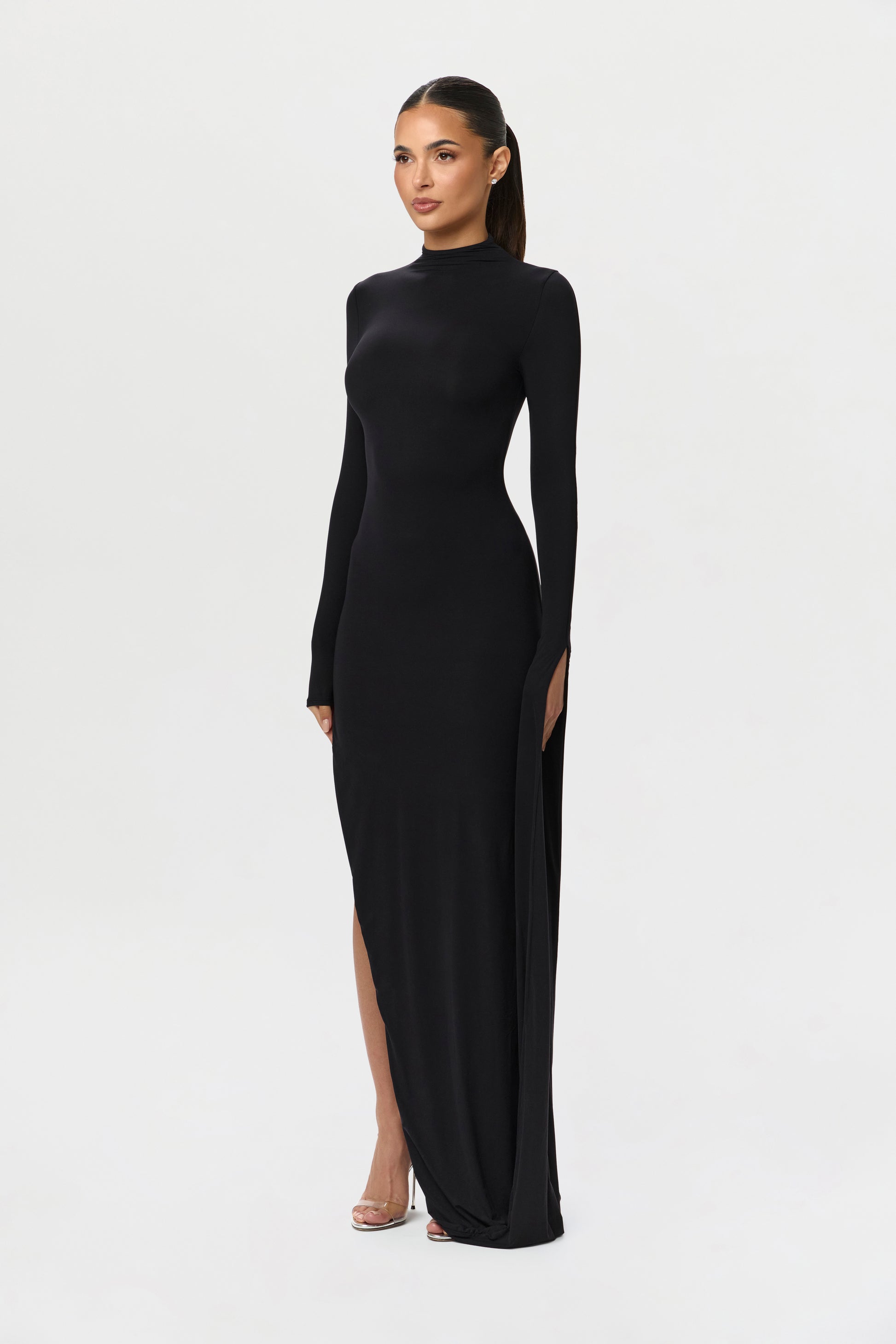 Naked Wardrobe Women's Drape Long Sleeve Maxi Dress - Black