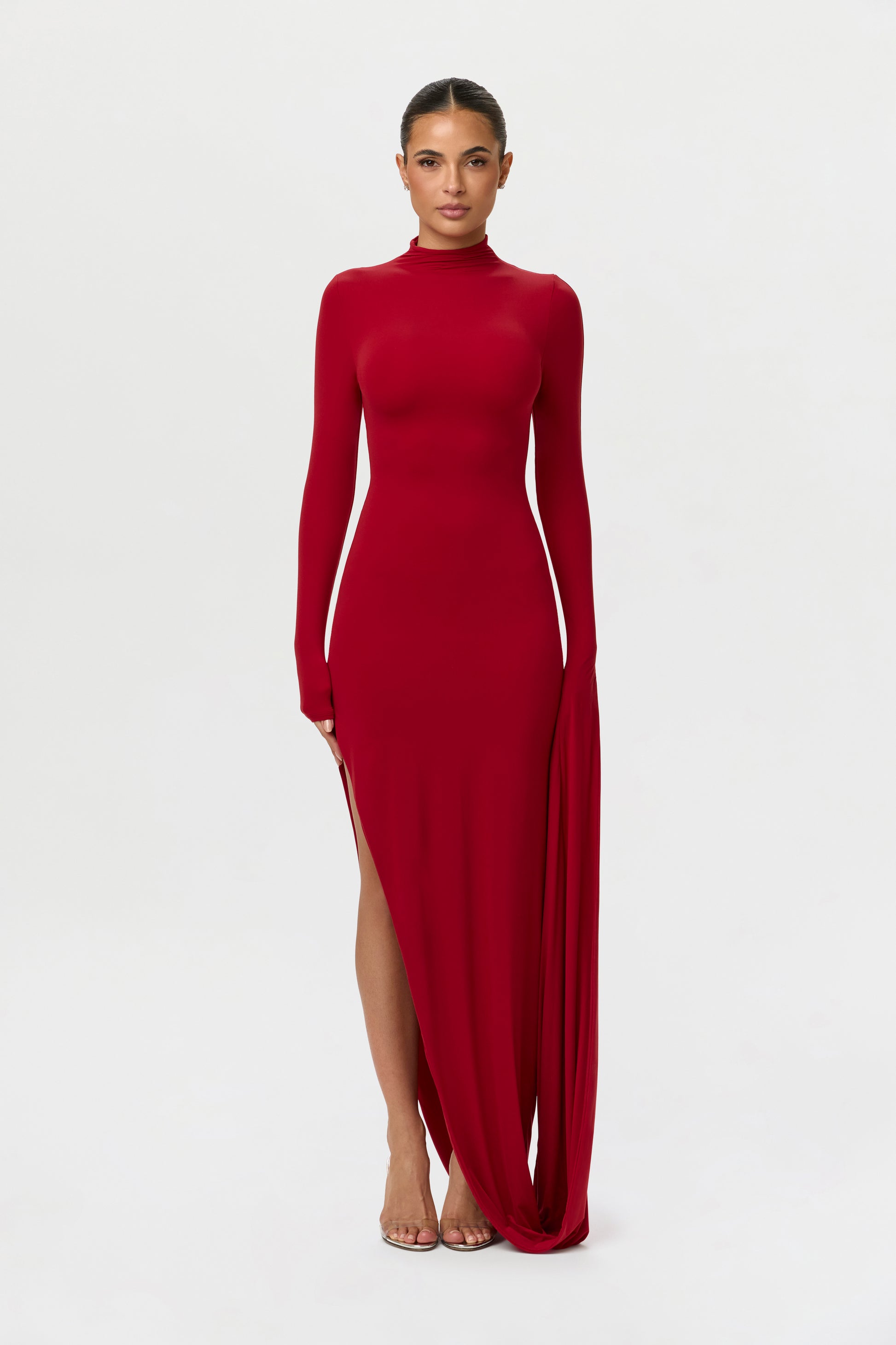 Women's Naked Draped Sleeve Maxi Dress by Naked Wardrobe, Ruby Red / XL Women's Naked Draped Sleeve Maxi Dress by Naked Wardrobe, Ruby Red / XL