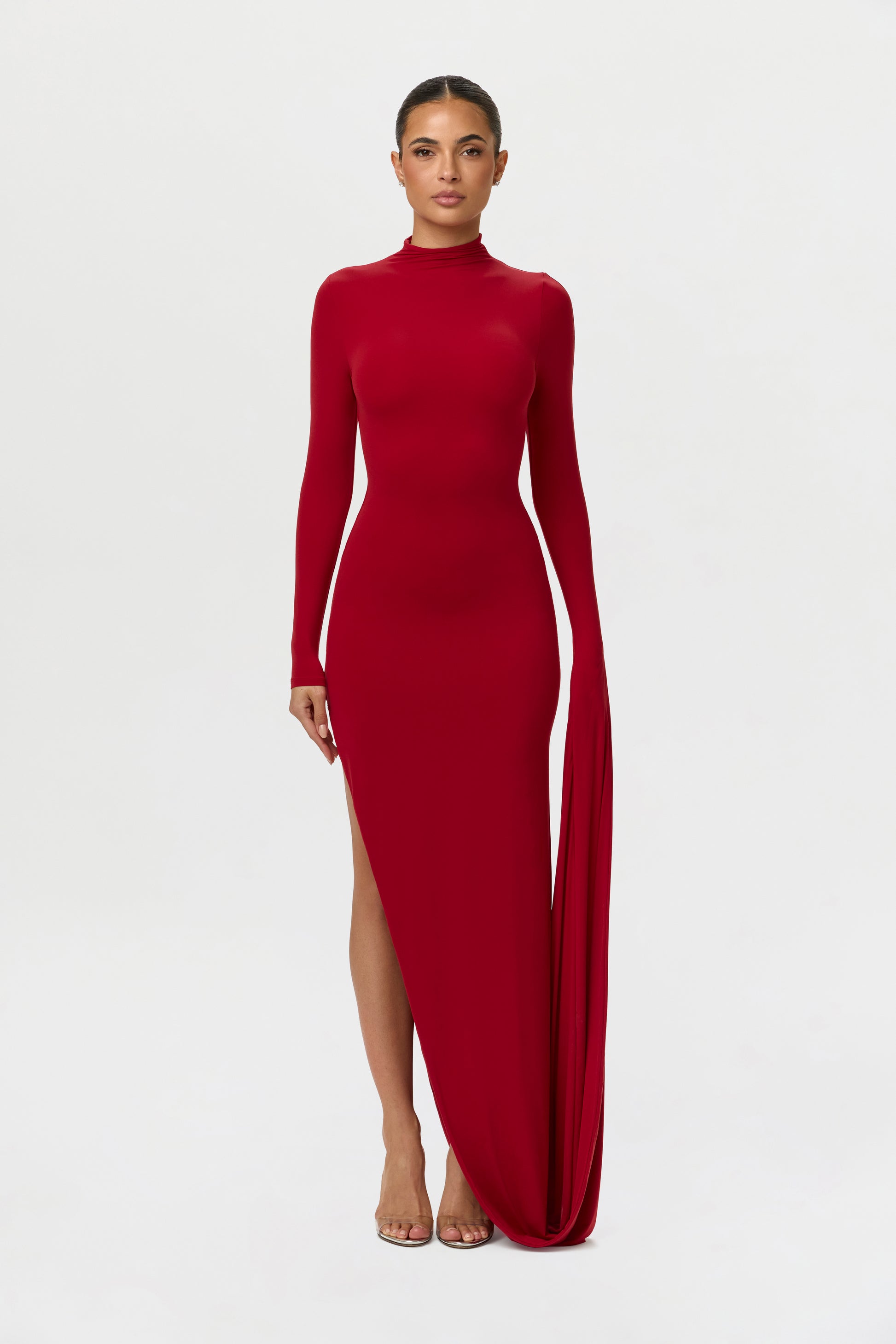 Women's Naked Draped Sleeve Maxi Dress by Naked Wardrobe, Ruby Red / XL Women's Naked Draped Sleeve Maxi Dress by Naked Wardrobe, Ruby Red / XL