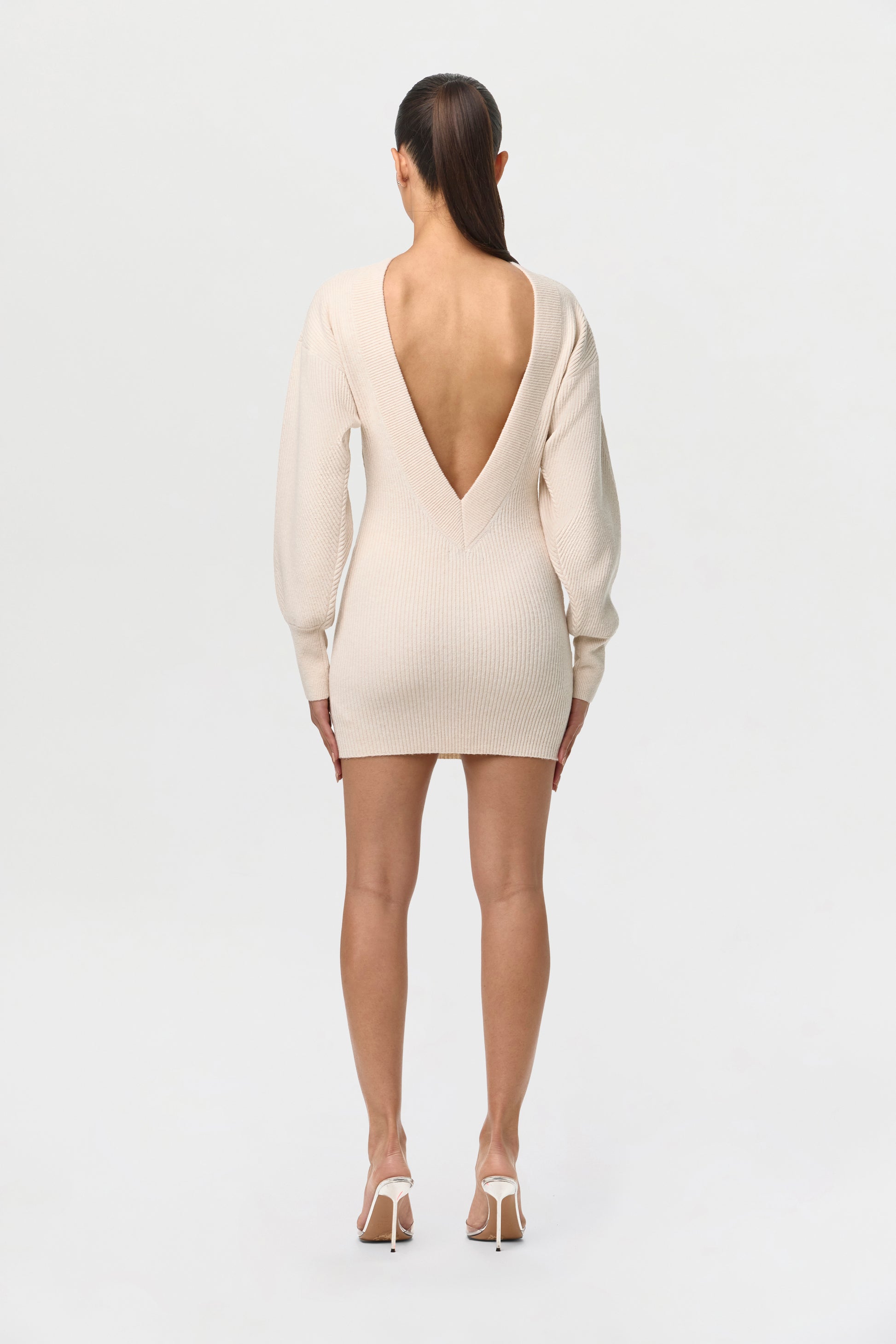 Women's Knit Open Back Mini Dress by Naked Wardrobe, Ivory / XL Women's Knit Open Back Mini Dress by Naked Wardrobe, Ivory / XL