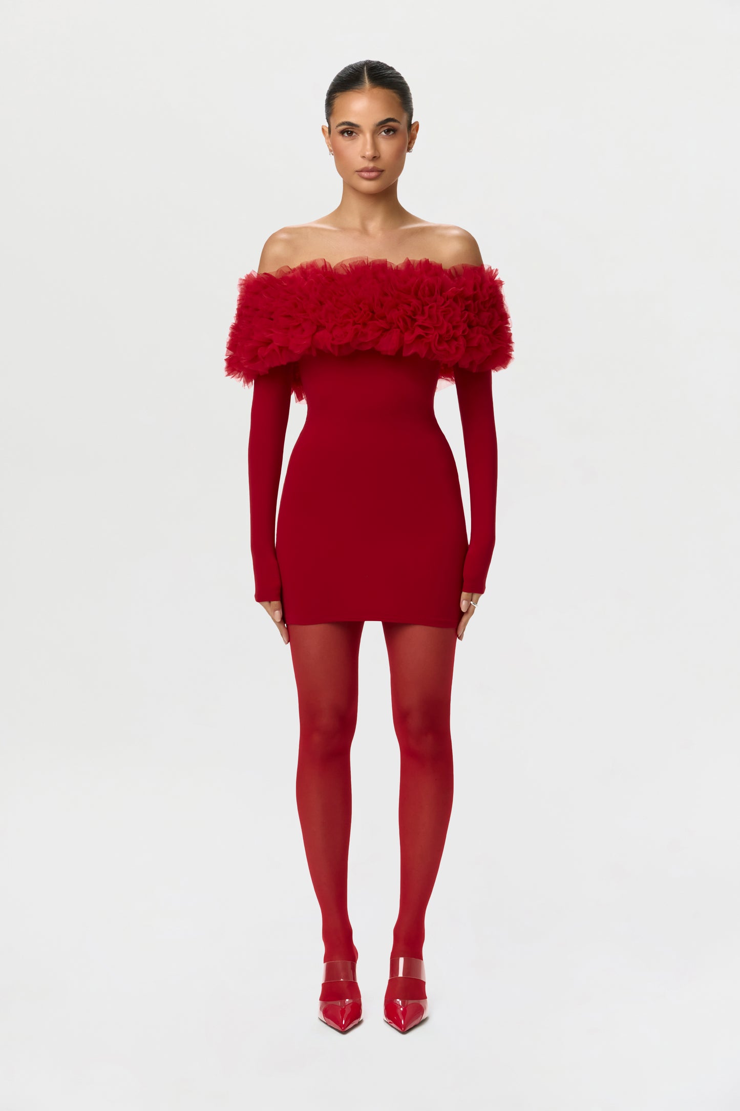 Naked Off-Shoulder Roses Mini Dress