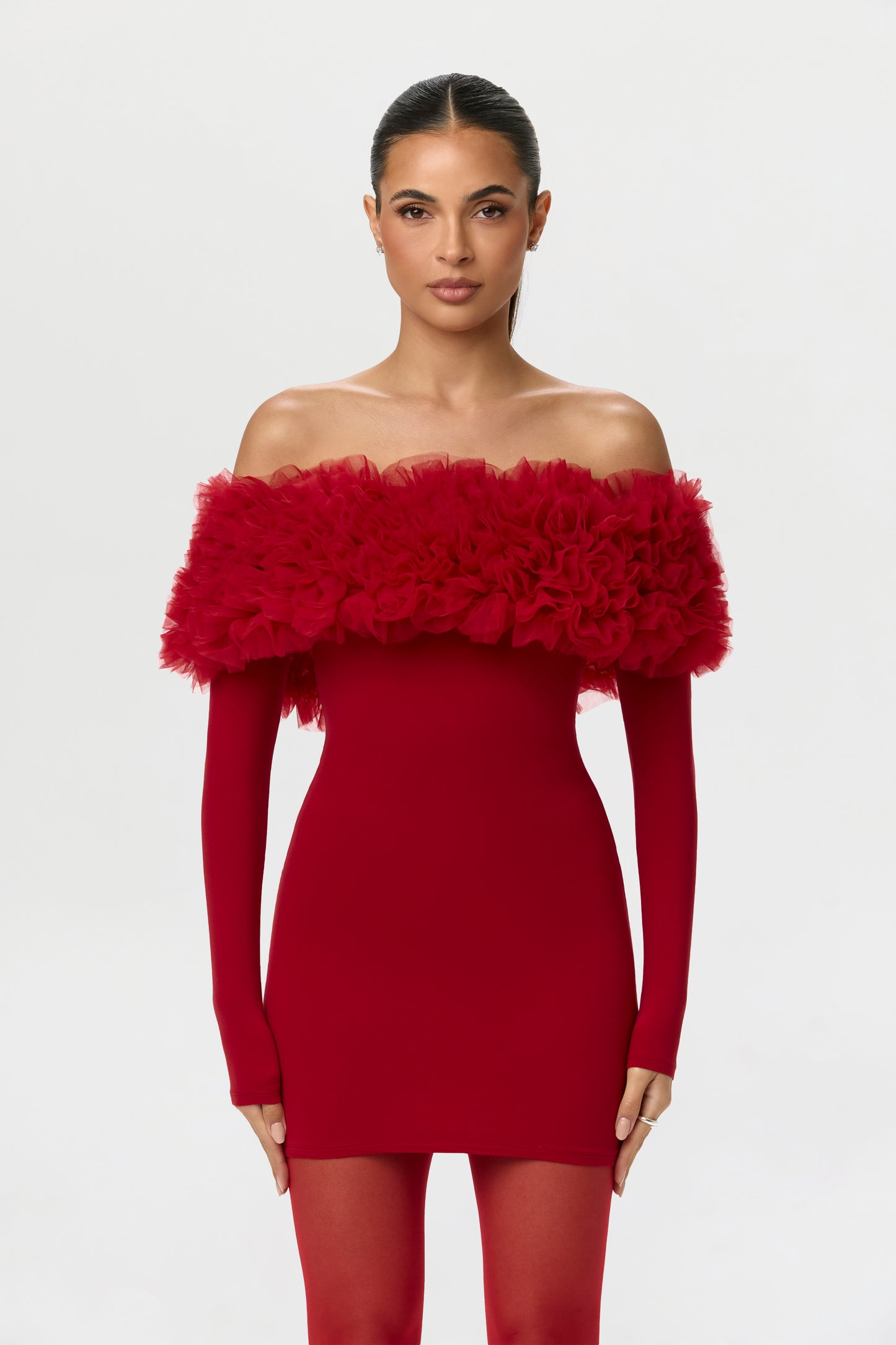 Naked Off-Shoulder Roses Mini Dress