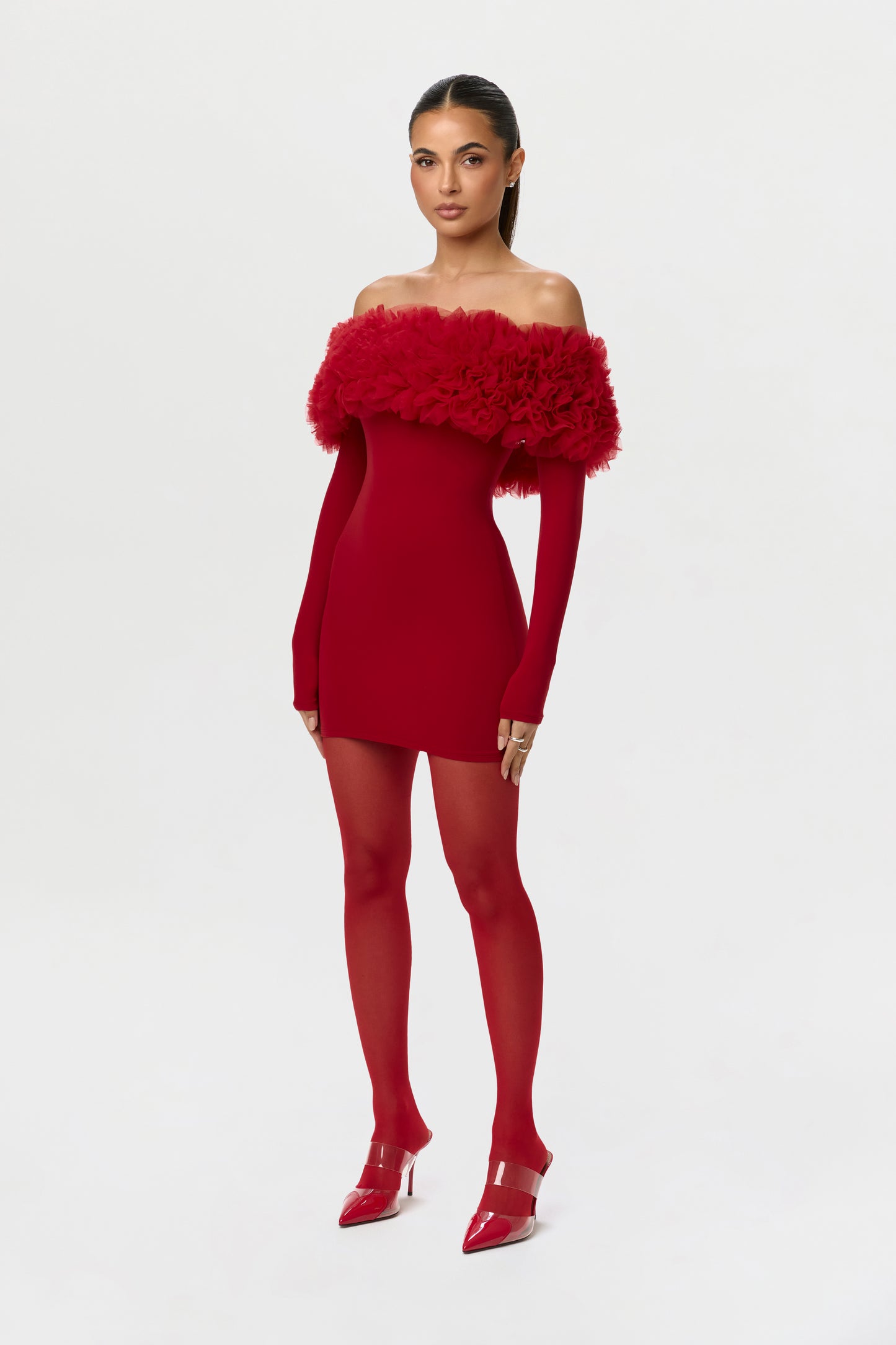 Naked Off-Shoulder Roses Mini Dress