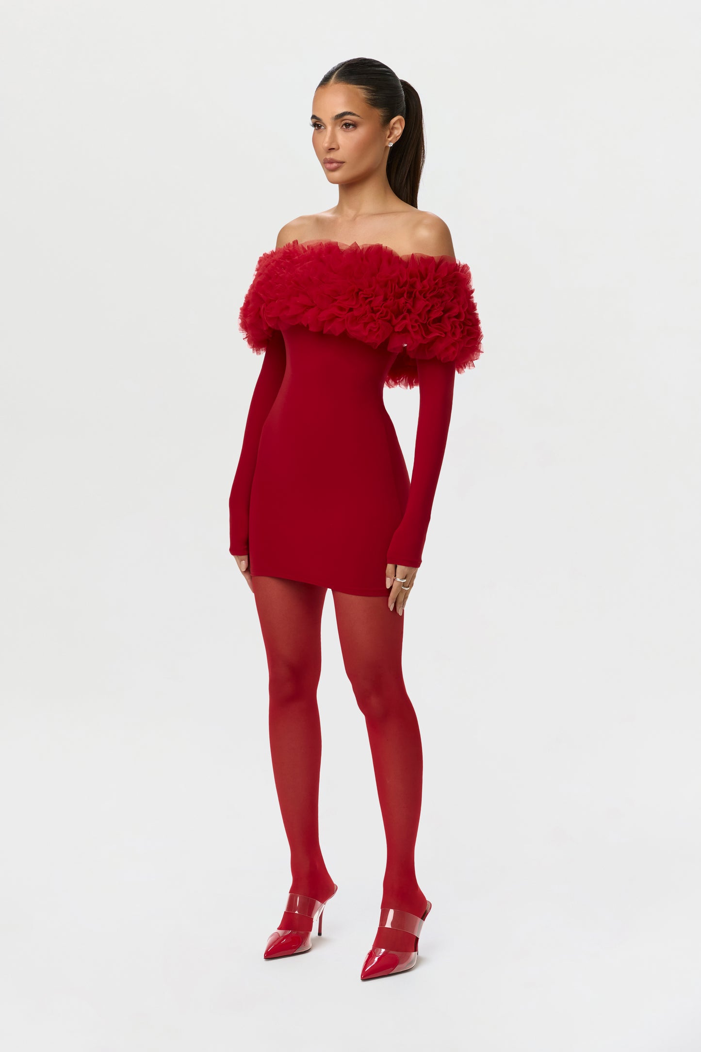 Naked Off-Shoulder Roses Mini Dress