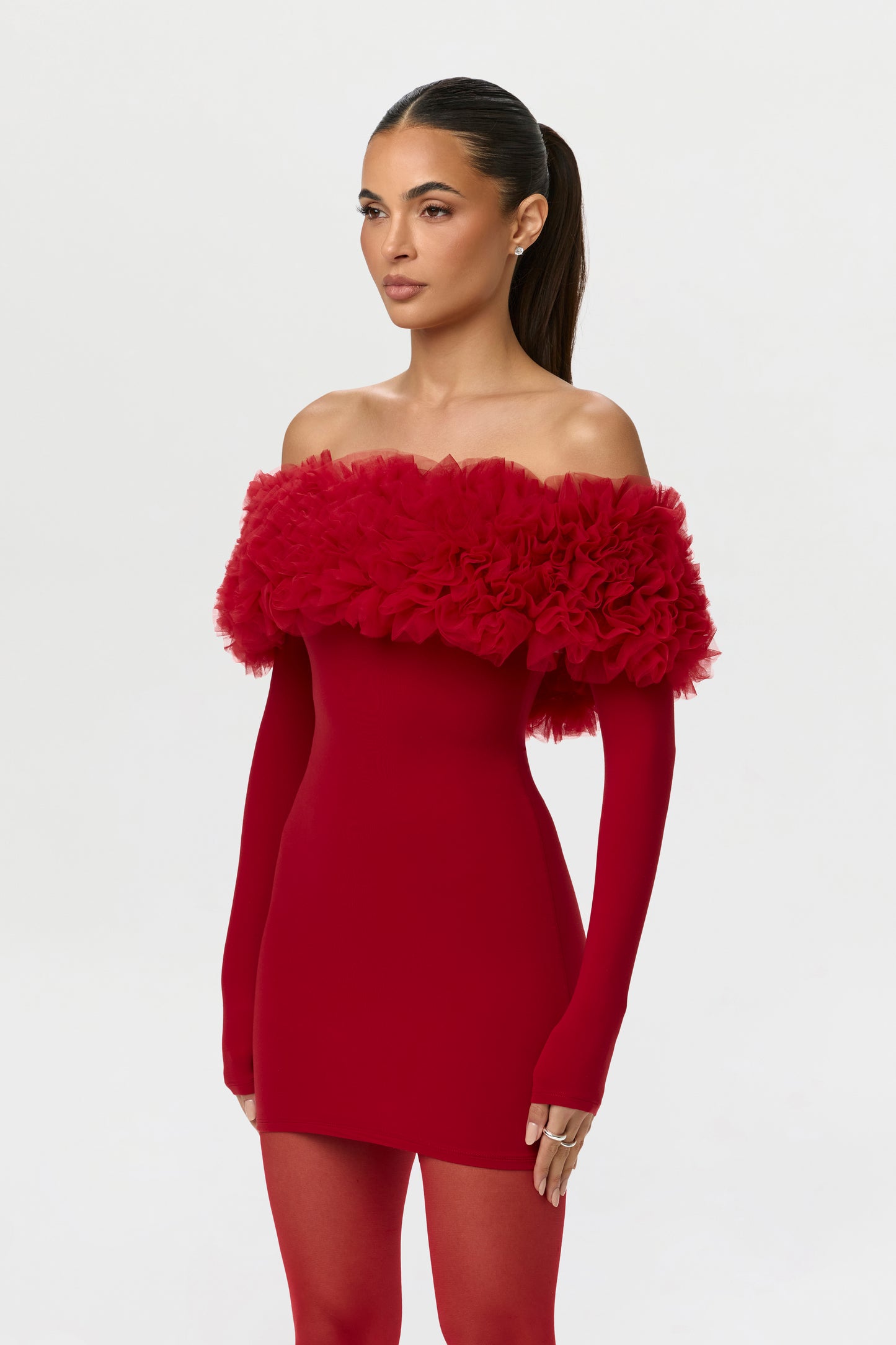 Naked Off-Shoulder Roses Mini Dress