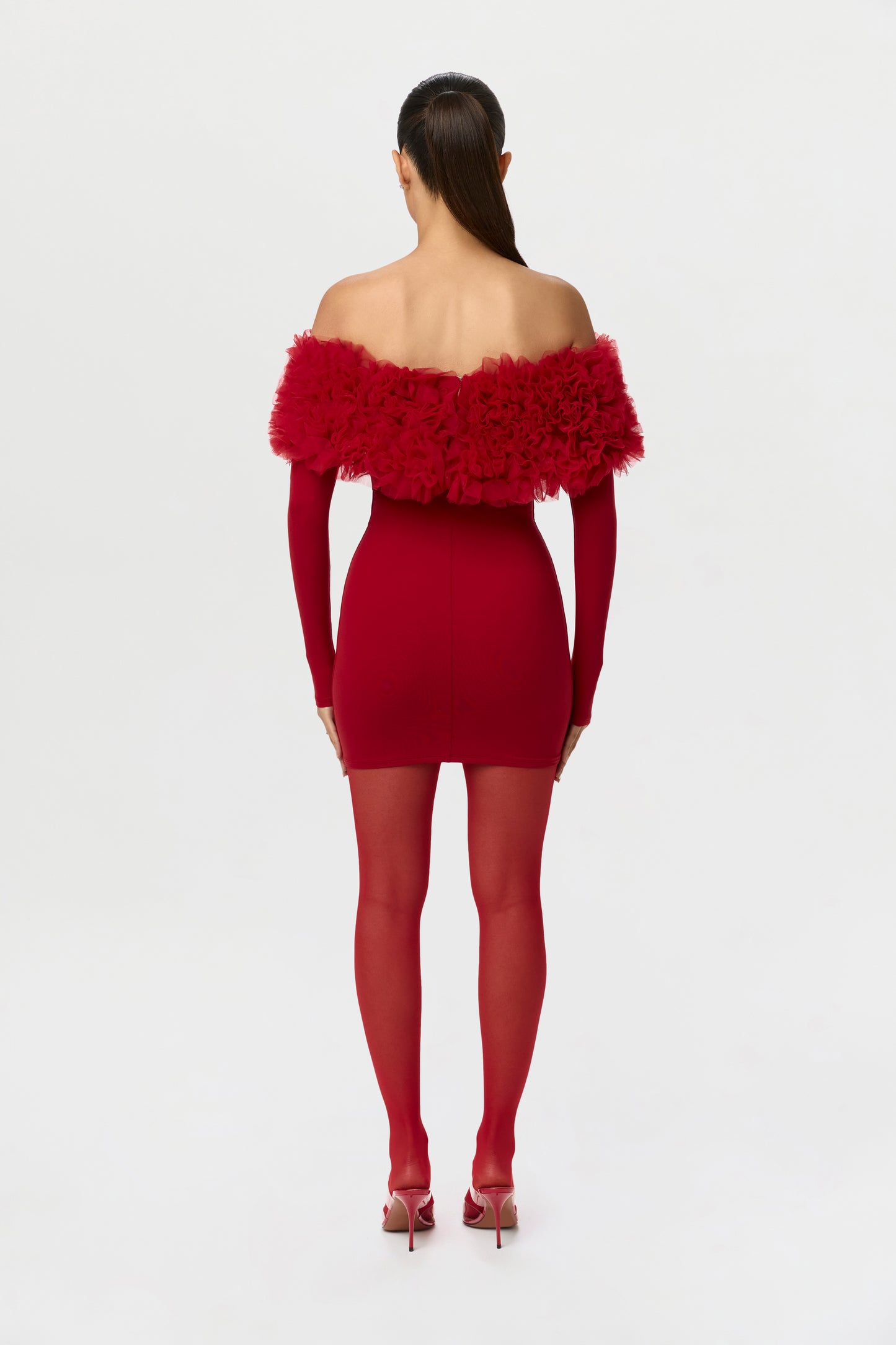 Naked Off-Shoulder Roses Mini Dress