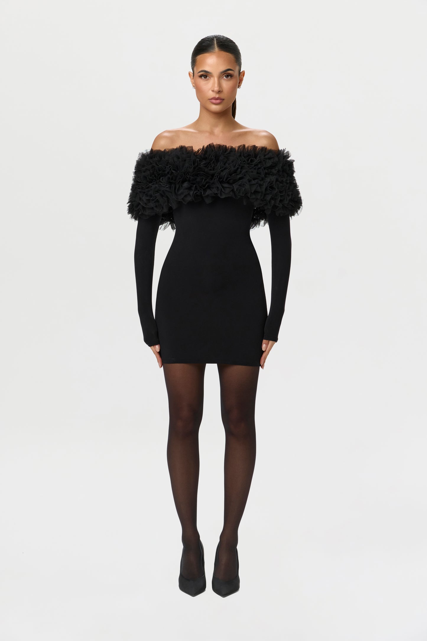 Naked Off-Shoulder Roses Mini Dress